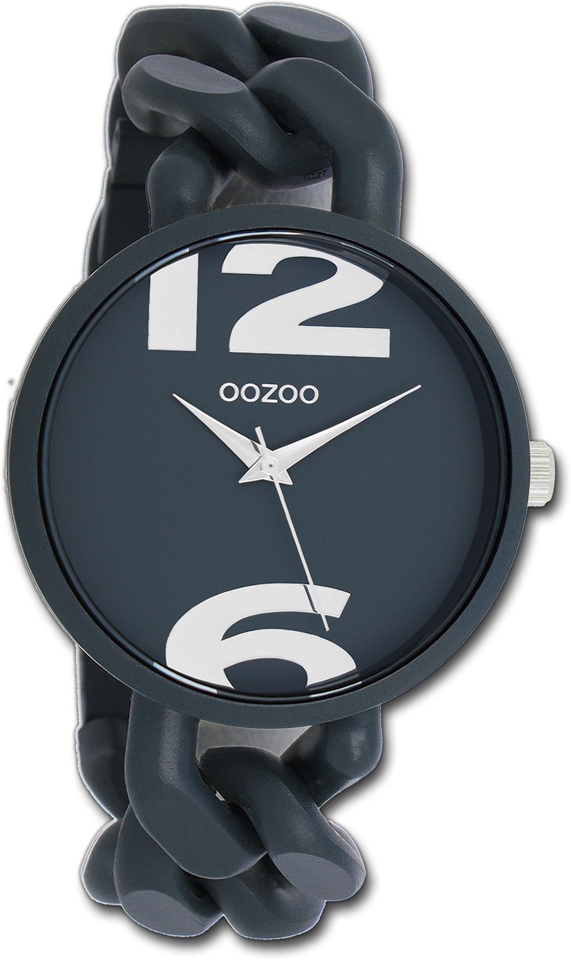 OOZOO Quarzuhr Oozoo Damen Armbanduhr Timepieces, Damenuhr Kunststoffarmband grau, rundes Gehäuse, groß (ca. 40mm)