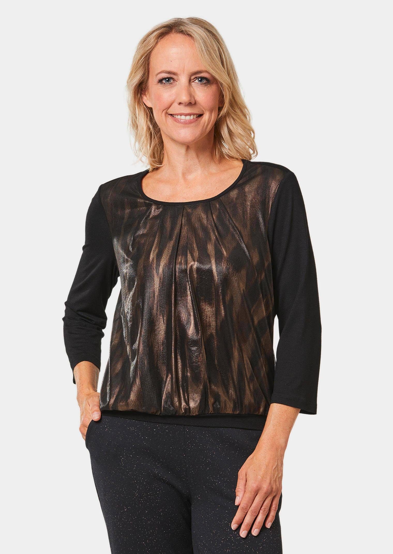 Kurzarmbluse Stretchbequemes Blusenshirt mit schimmerndem Druck