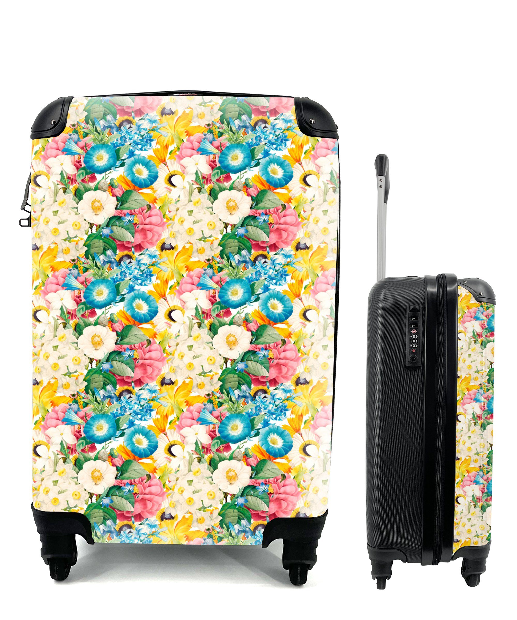 MuchoWow Handgepäckkoffer Blumen - Frühling - Collage, 4 Rollen, Reisetasche mit rollen, Handgepäck für Ferien, Trolley, Reisekoffer