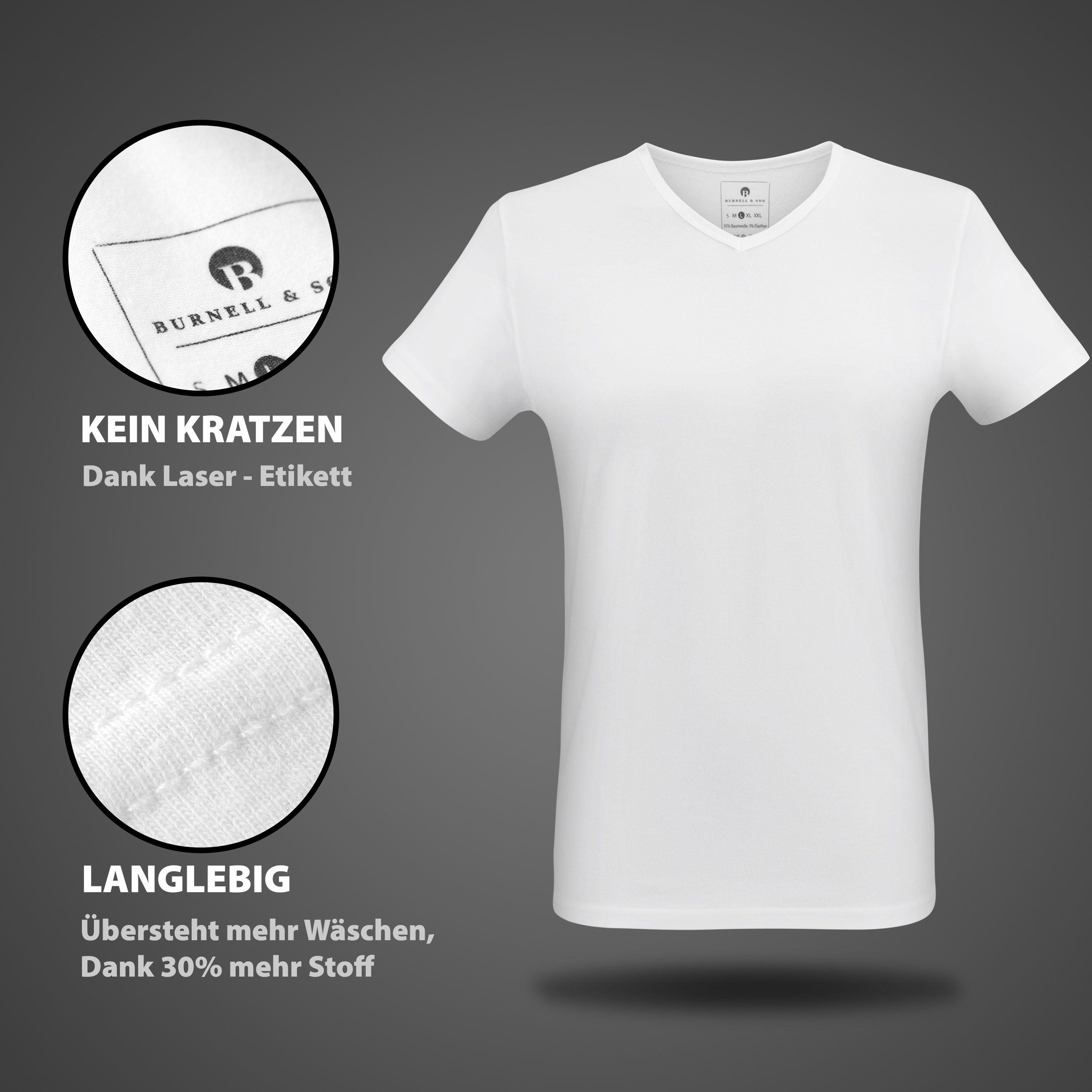 Unterziehshirt Unterhemd T-Shirt mit Kurzarm V-Ausschnitt für Herren aus Baumwolle