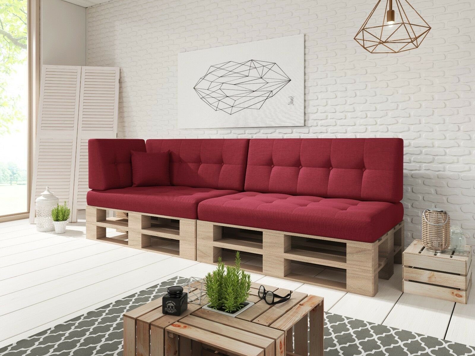 sunnypillow Palettenkissen Palettenkissen VERONA 6er Set, palettenmöbel palettencouch polsterauflage 120 x 80 Rot