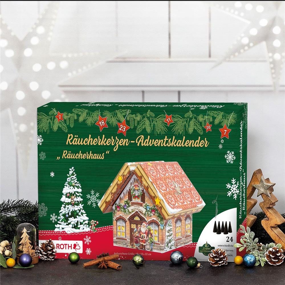 Roth Adventskalender Räucherkerzen-Adventskalender Haus der Düfte, 24 Düfte im dekorativen Räucherhäuschen