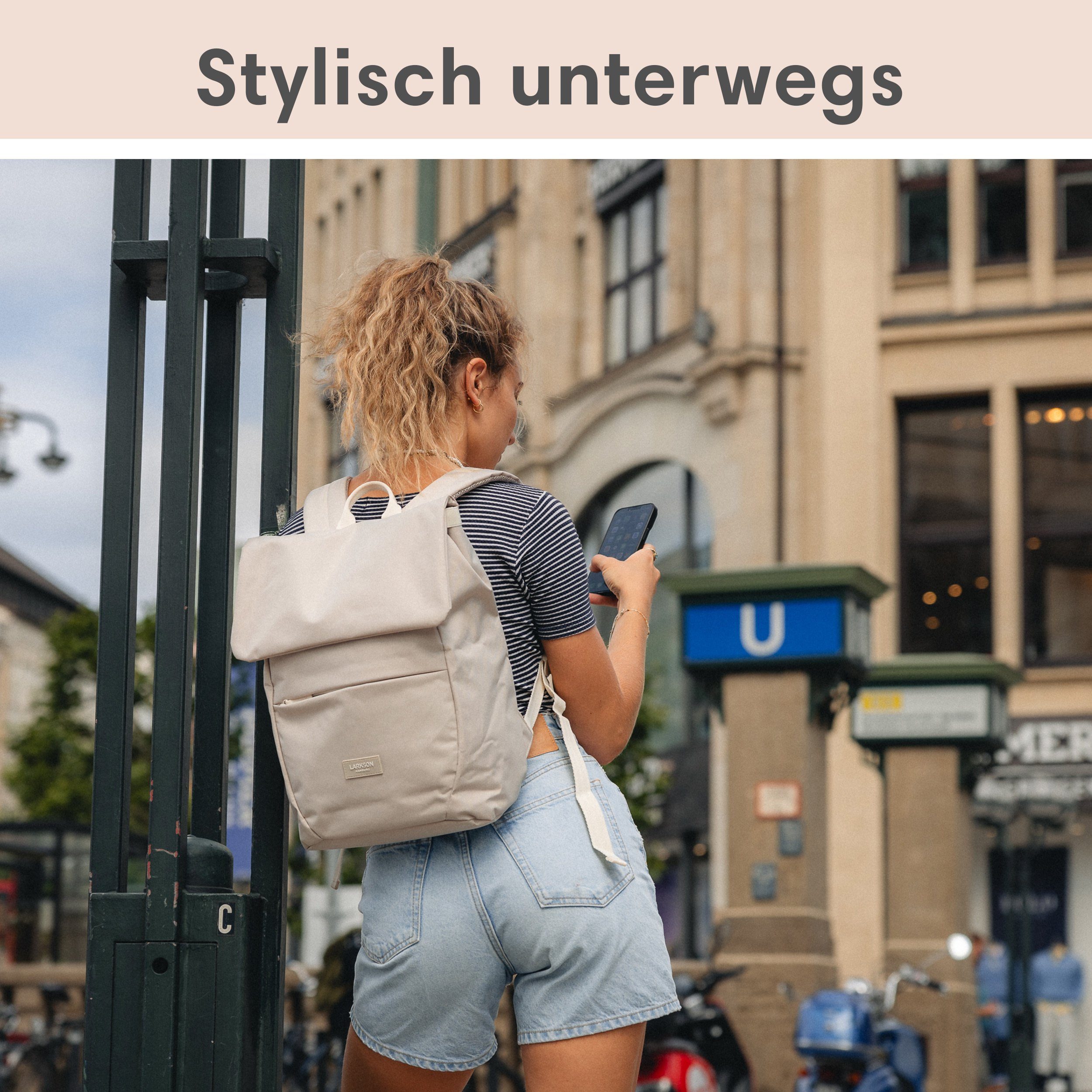 LARKSON Cityrucksack Ronja Laptop Rucksack Damen Herren Klein Elegant, Magnetverschluss, Laptopfach, Wasserabweisend