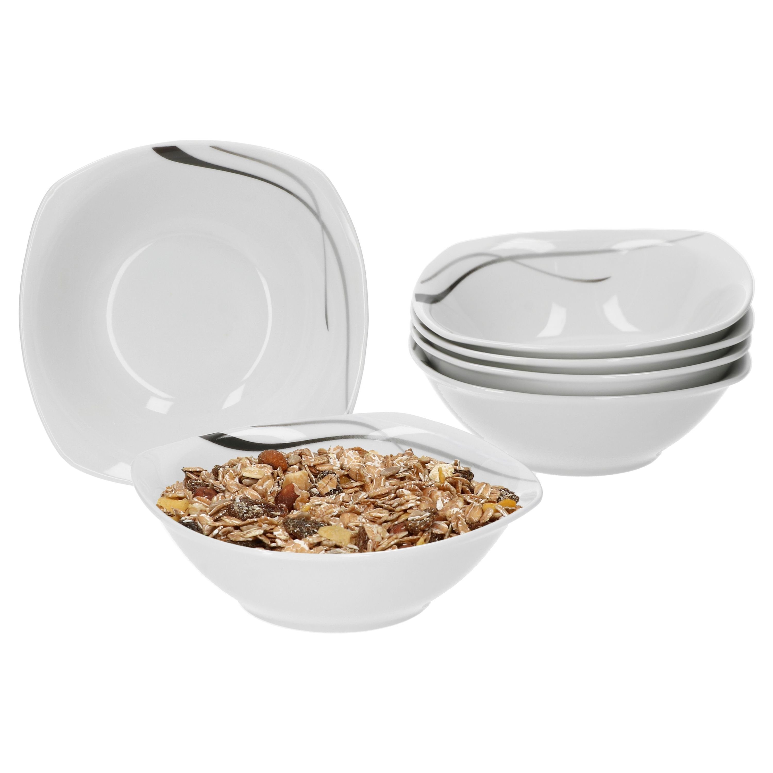 van Well Müslischale 6er Set Müsli- Salatschale Silver Night 14,4cm, Porzellan