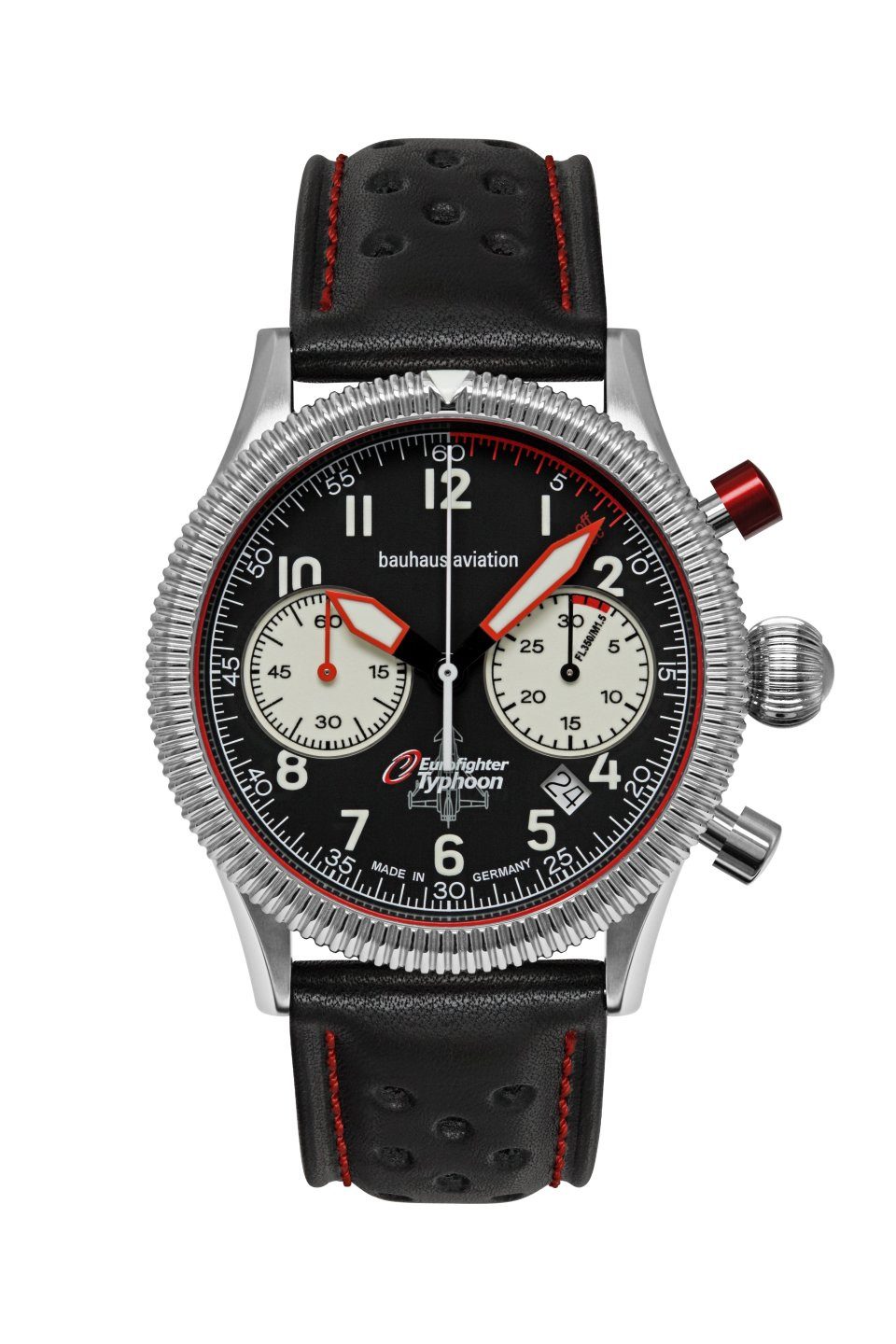 bauhaus Chronograph Eurofighter 2518-2, Armbanduhr, Herrenuhr, Made in Germany, Lederarmband, analog, Tag