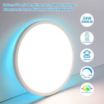 IEGLED LED Deckenleuchte Dimmbare Deckenlampe, 24W, 2400LM, IP44, 3000K-6500K, Farbwechsel, RGB, Wasserdicht, mit Fernbedienung, Energieeffizient, Farbwechsel