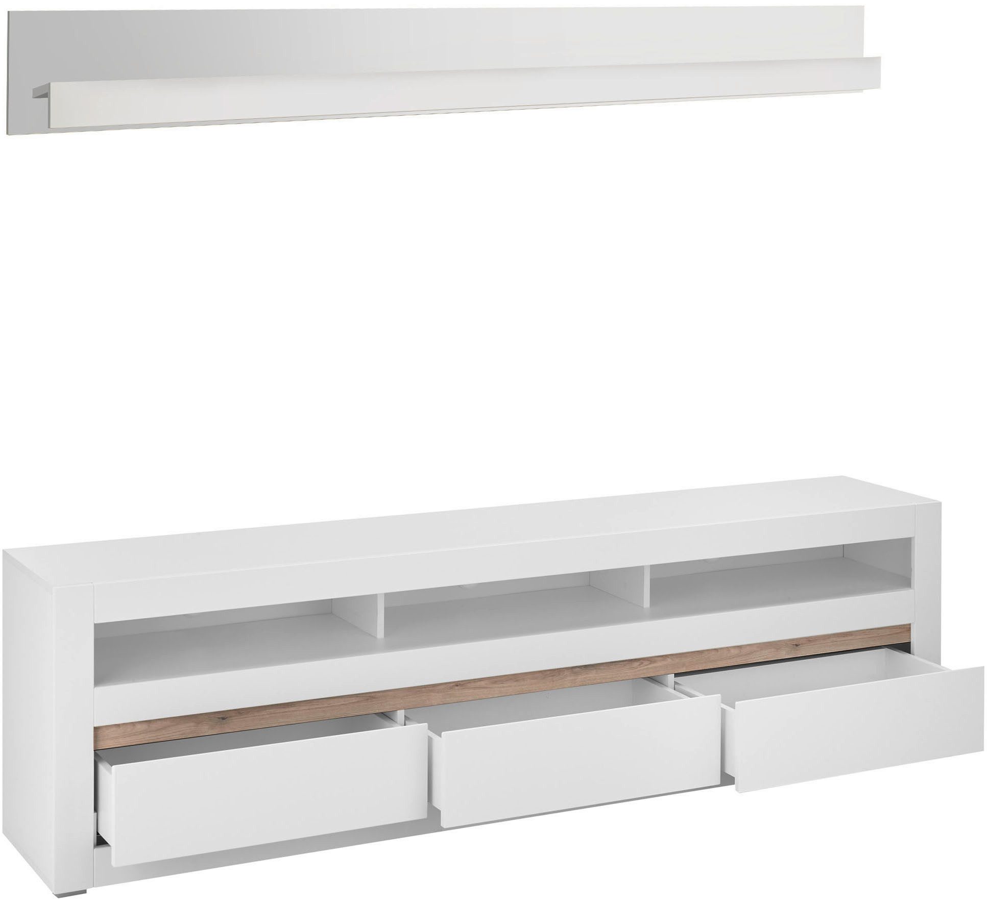 Home affaire Wohnwand Anbauwand in Weiß Matt, Wohnzimmer-Set mit austauschbarer Blende, (Set, 2-St), enhält Lowboard, Wandboard, zeitloses Design, 217 cm breit