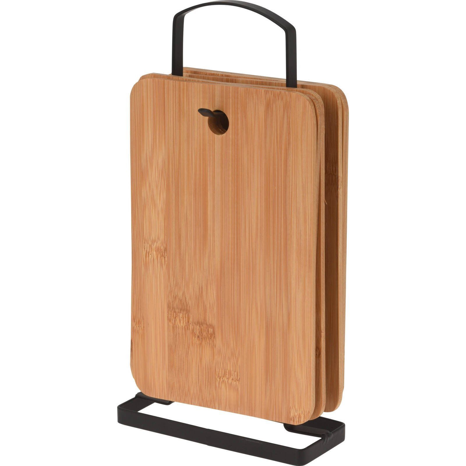 Excellent Houseware Schneidebrett Schneidebretter aus Bambus, 5 Stück mit Ständer, 24×14 cm, Bambus, (1 St)