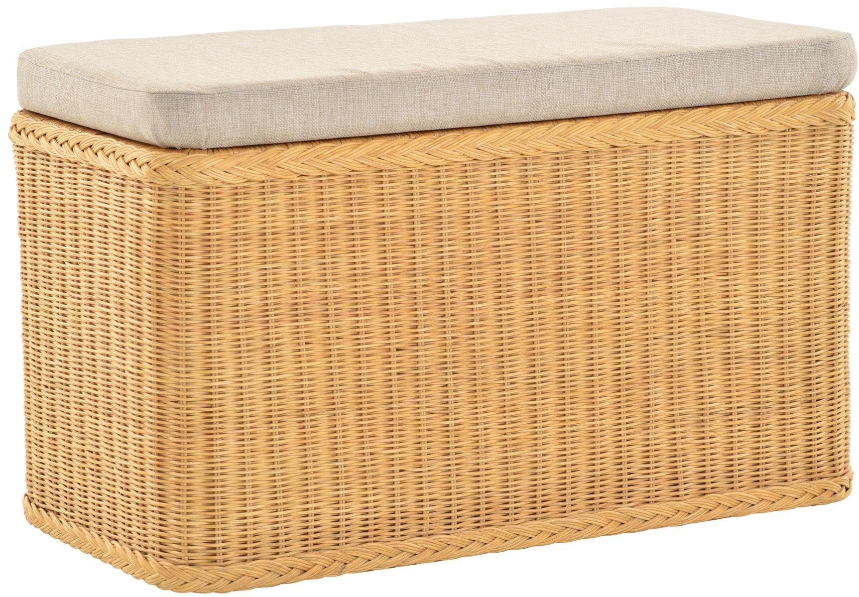 Krines Home Wäschetruhe gepolstert Stauraum (Wäschebox mit Sitzbank Sitztruhe Honig mit Deckel Inlett), Truhe Natur-Rattan mit Rechteckige