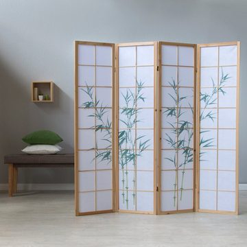 Homestyle4u Paravent 4fach Raumteiler Shoji natur Bambusmuster, 4-teilig