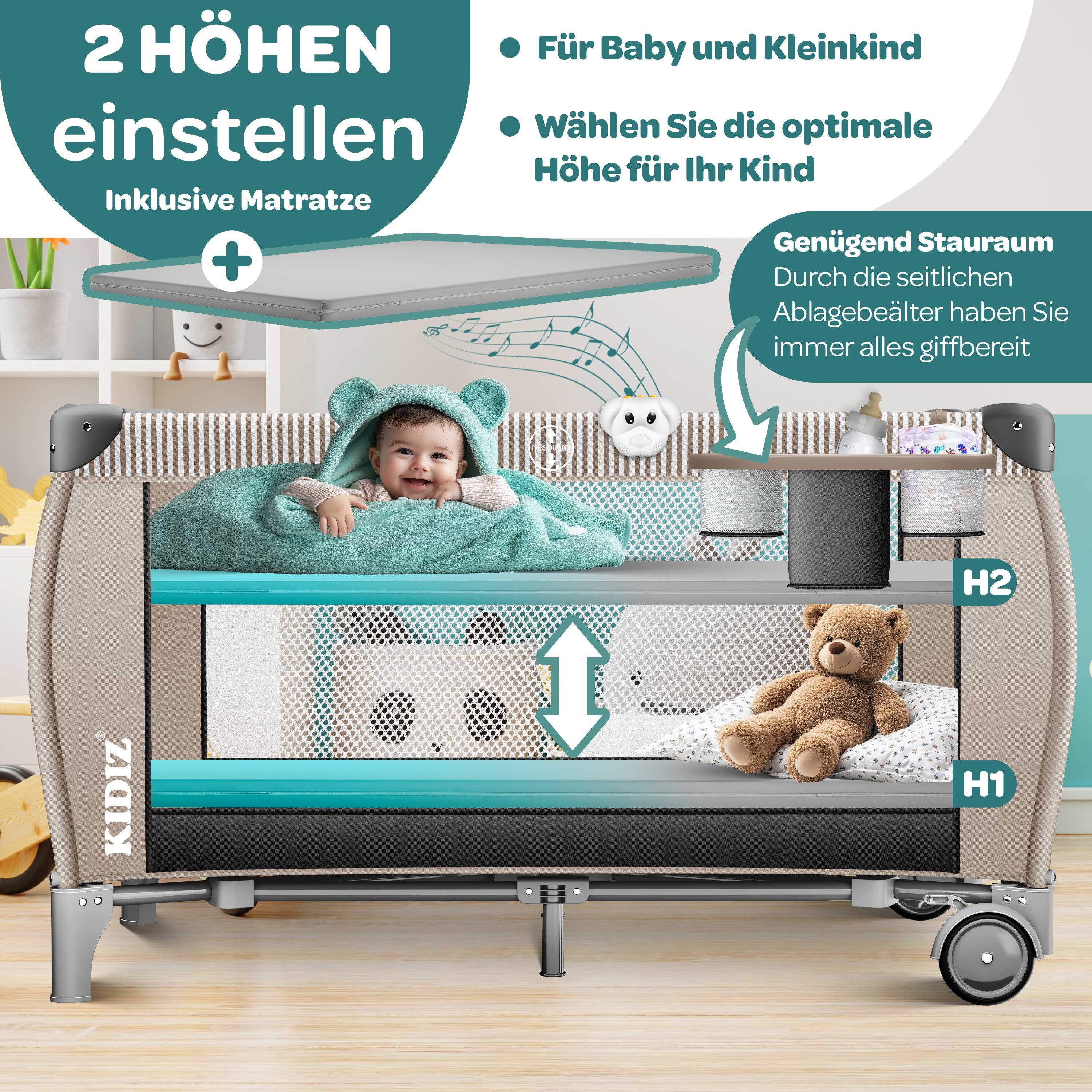 KIDIZ Baby-Reisebett, Babybett Kombi Set mit Matratze & Wickelauflage ab Geburt bis 15 kg