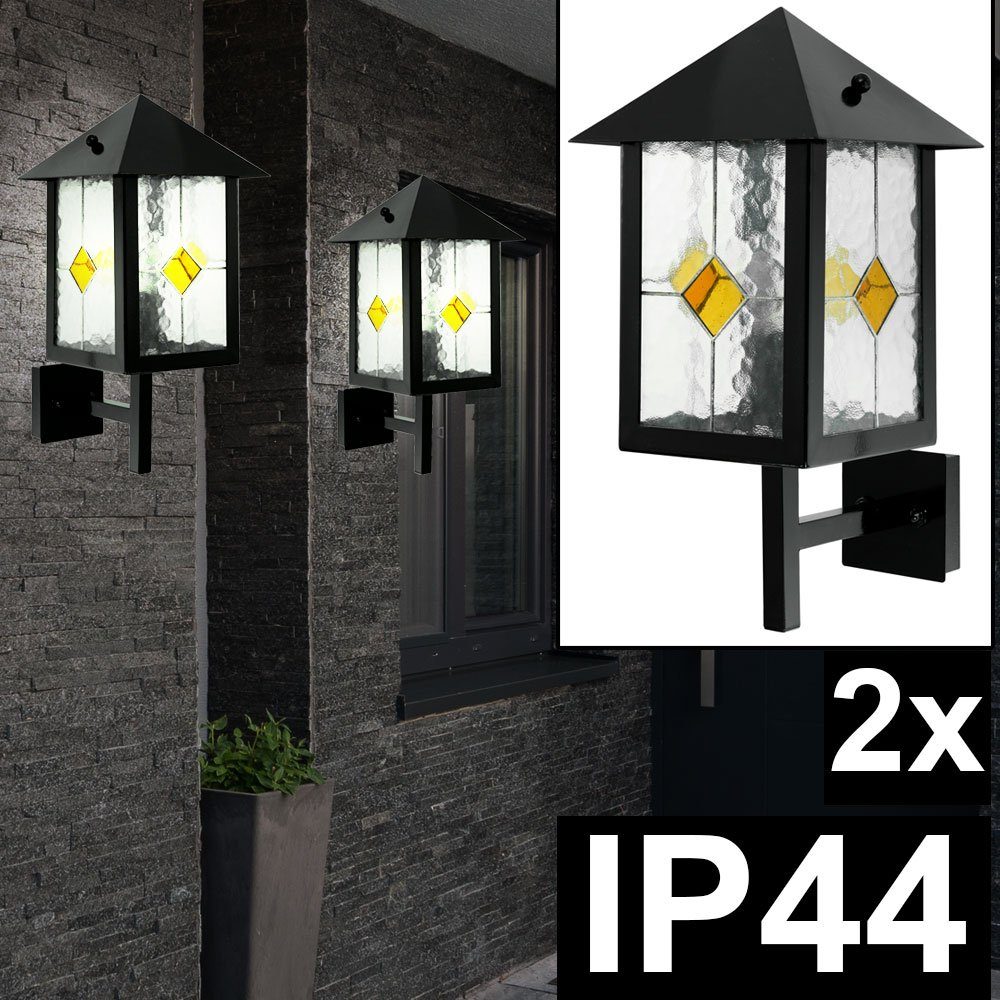 etc-shop Außen-Wandleuchte, Leuchtmittel nicht inklusive, 2er Set Außen Wand Leuchte Lampe Tiffany Technik Landhaus Stil