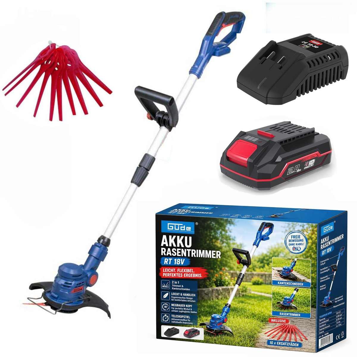 Güde Akku-Rasentrimmer Güde Rasentrimmer RT 18V Akku 2.0 Ah / Ladegerät 3A Kantenschneider