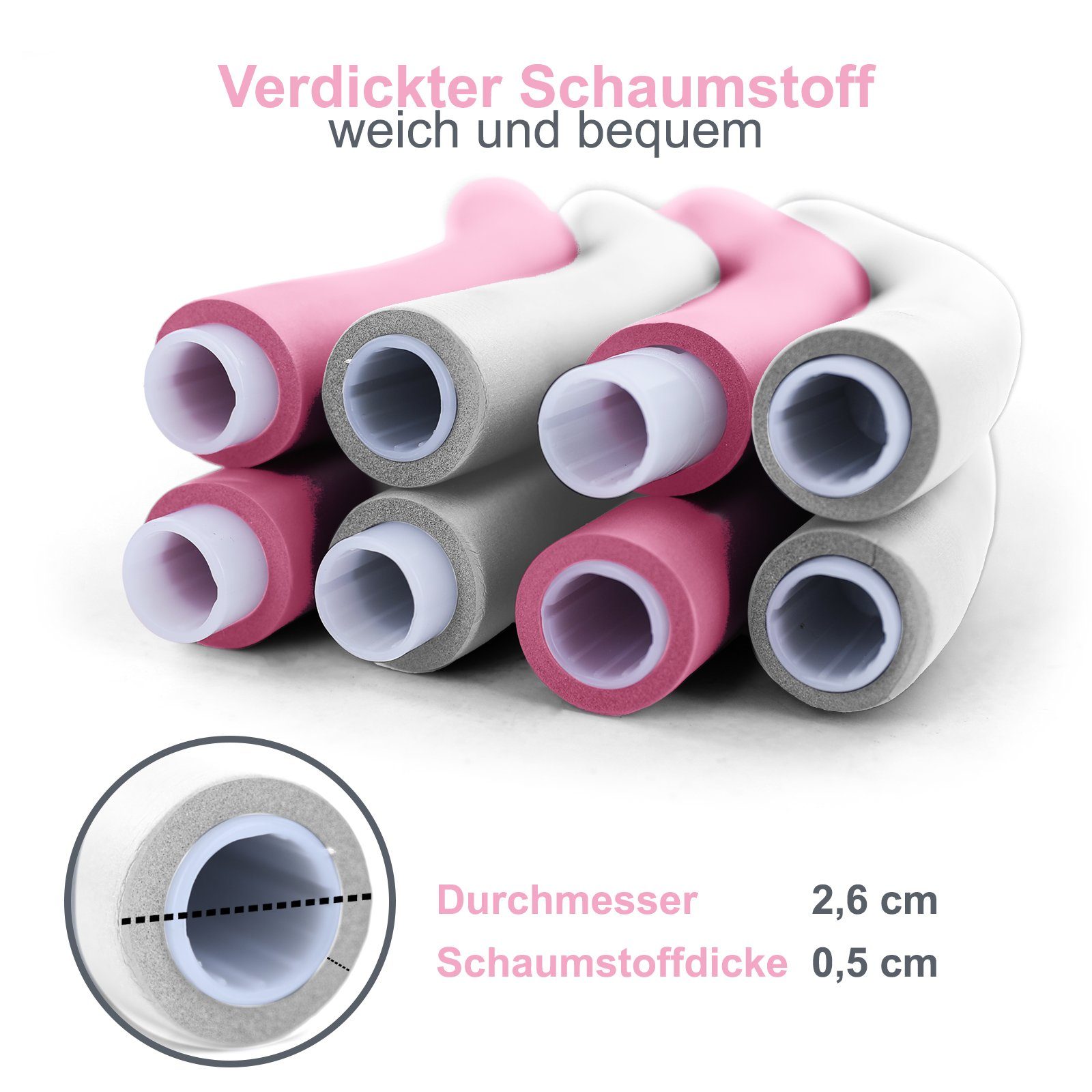 RAMROXX Hula-Hoop-Reifen Fitness Reifen 8 Teile gepolstert Durchmesser einstellbar Weiss Pink
