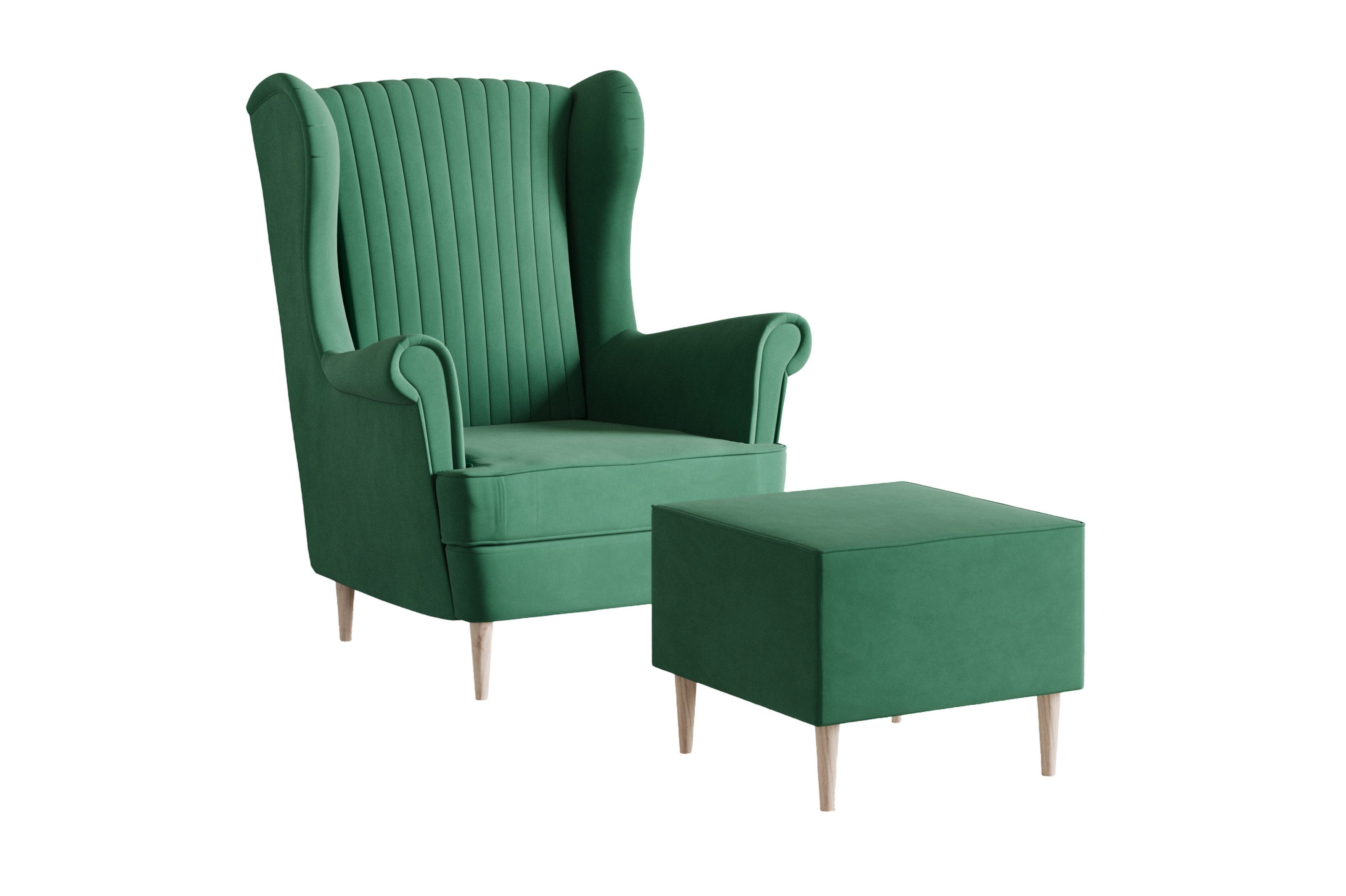 MOEBLO Ohrensessel COMFY SESSEL mit oder ohne Hocker (Samtstoff, optional mit Hocker, gepolstert, Loungesessel im modernen Design), Sessel mit optionalem Hocker