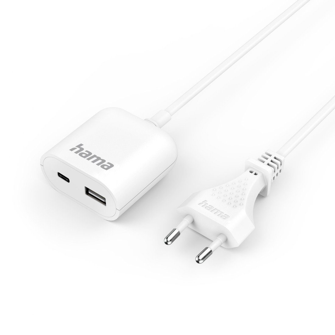 Hama USB Netzteil mit 1,9 m langem Kabel, 3,5A, 1x USB A, 1x USB C, Weiß USB-Ladegerät