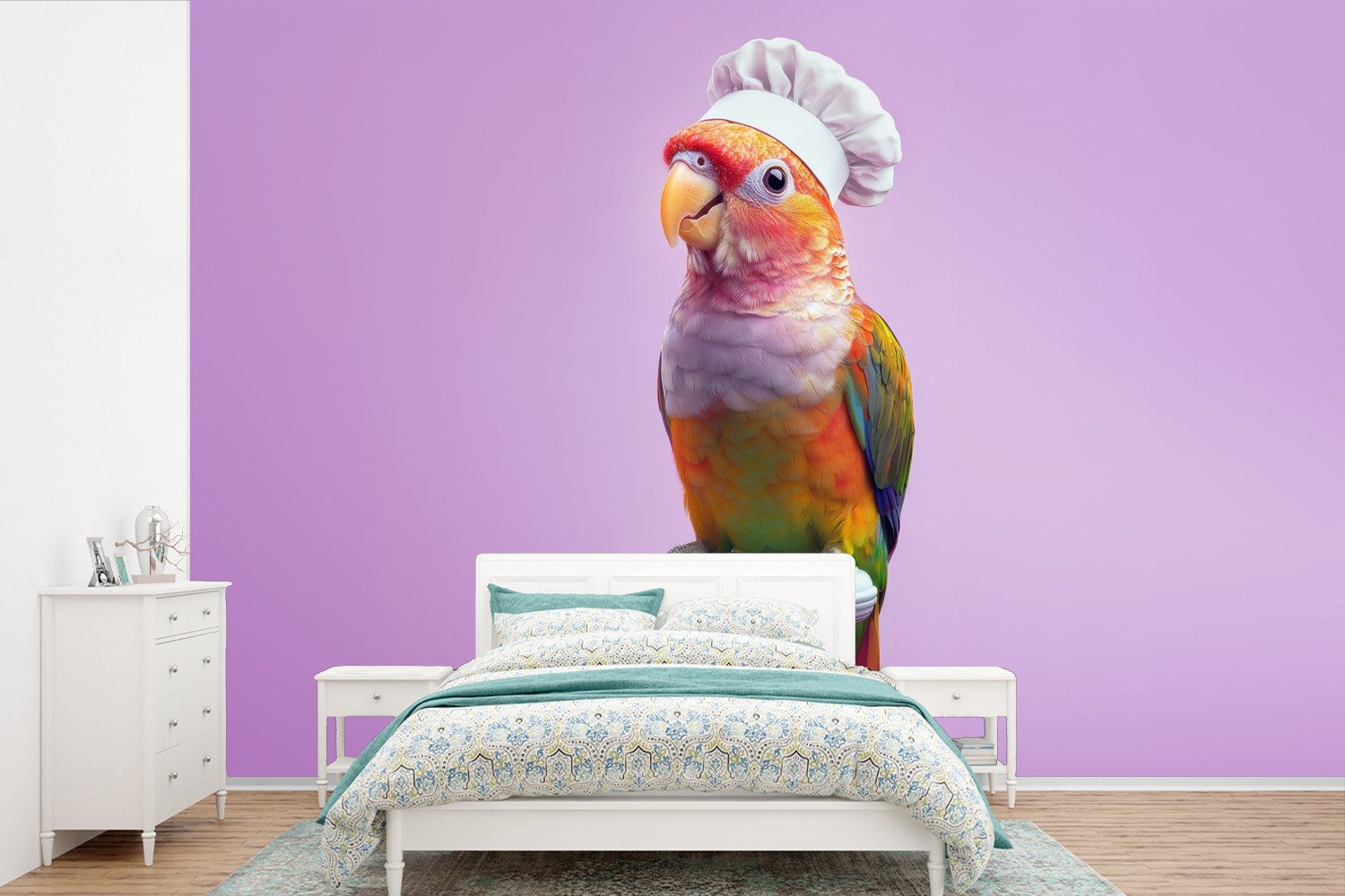 MuchoWow Fototapete Papagei - Kochmütze - Säule - Vogel, Matt, bedruckt, Vinyl Tapete für Wohnzimmer oder Schlafzimmer, Wandtapete, 525x350 cm