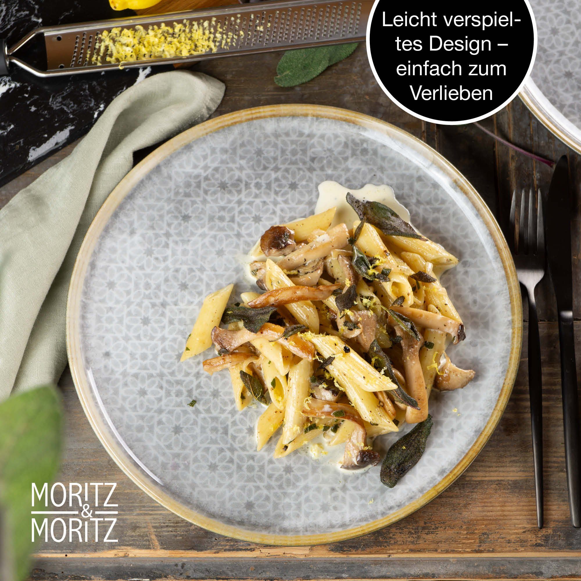 Moritz & Moritz Geschirrset Dinnerteller Speiseteller 6 Grau Personen (6-tlg), für Tafelservice Personen, TERRA Porzellan, 6