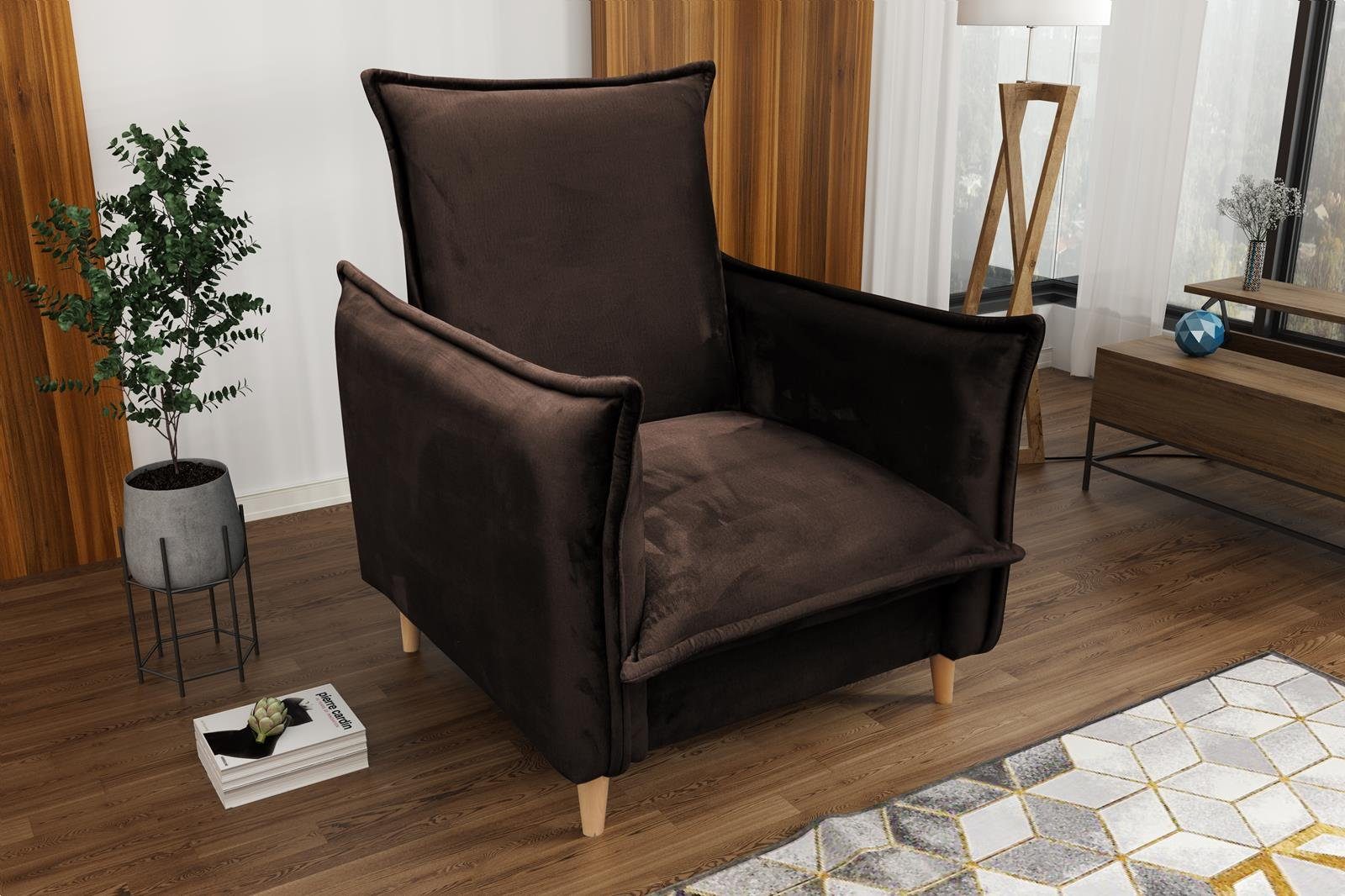 Sessel im Pillow Beautysofa Design, Wohnzimmer, (Relaxsessel Braun Polstersessel sknadinavisches für Wohnzimmersessel), Armchair (kronos 06)