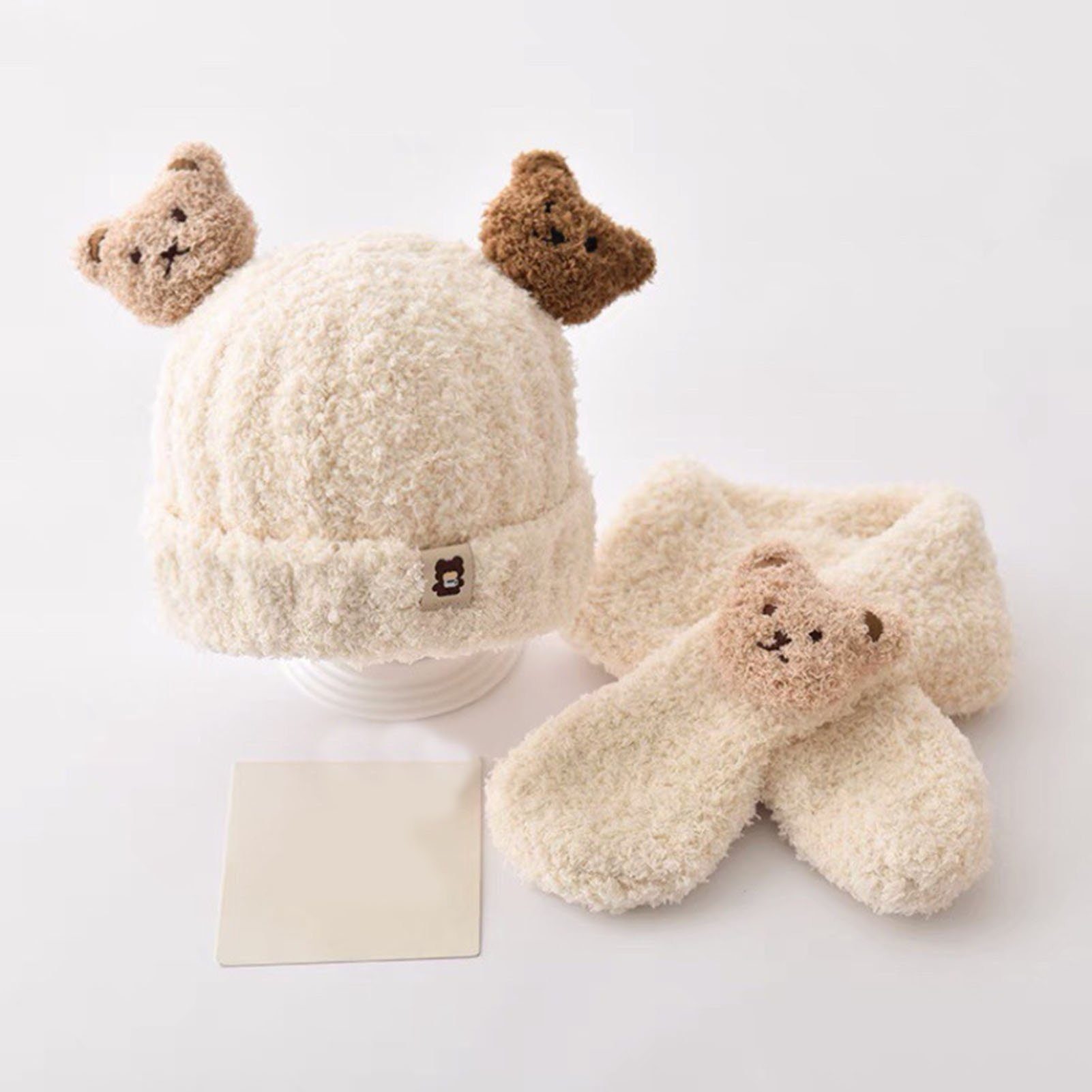 LENBEST Mütze & Schal (2-tlg) Winter, und Beige für Baby-Strickmütze warme Kinder-Wollmütze Herbst Süße