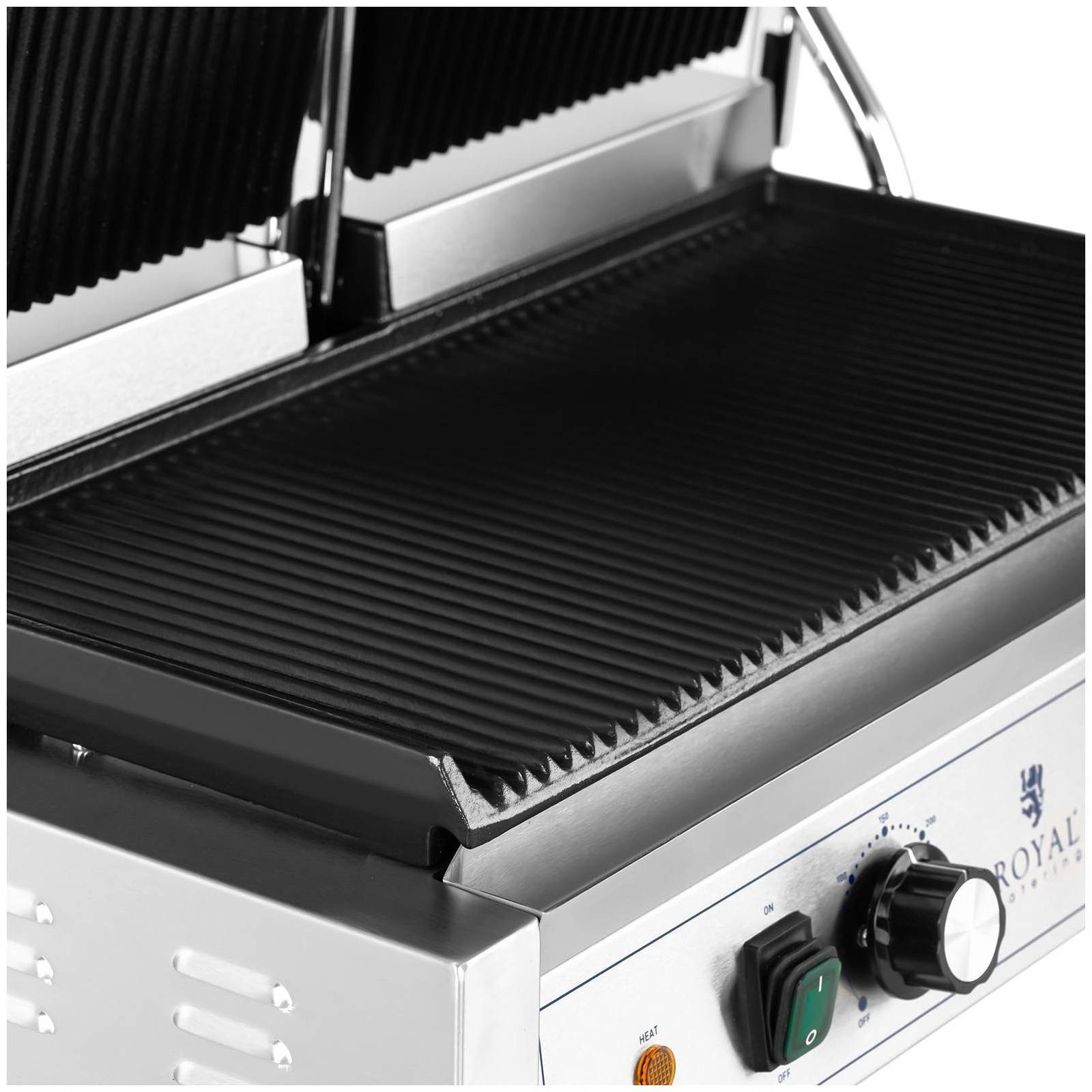 Royal Catering Kontaktgrill Doppel Tischgrill geriffelt Gastro 48x23cm Profi Elektro Grill Toaster, 3600 W
