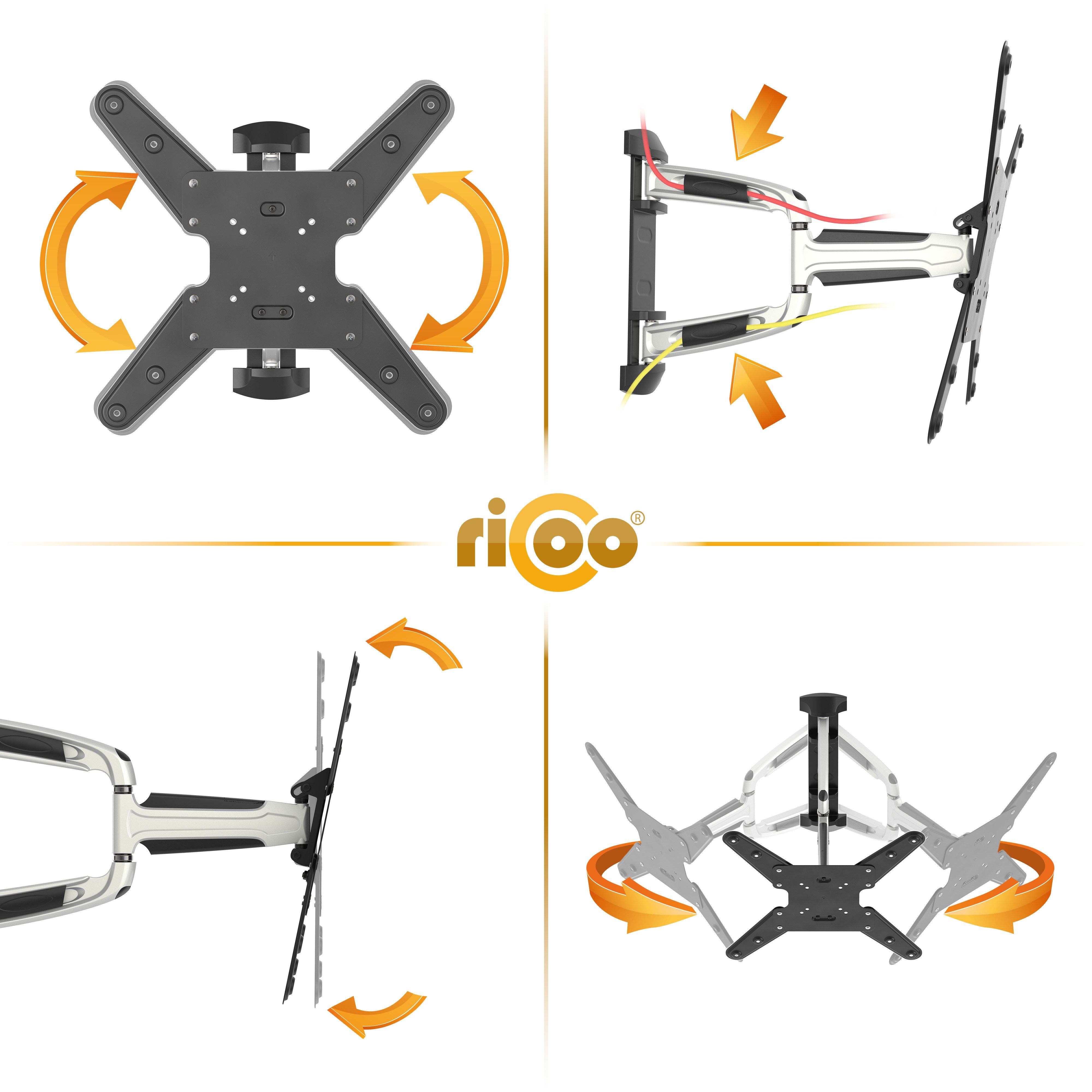 RICOO TV-Wandhalterung S0744, (bis 55 Zoll, VESA bis 400x400, 1-tlg., schwenkbar neigbar ausziehbar Fernseher Halter universal VESA 400x400)
