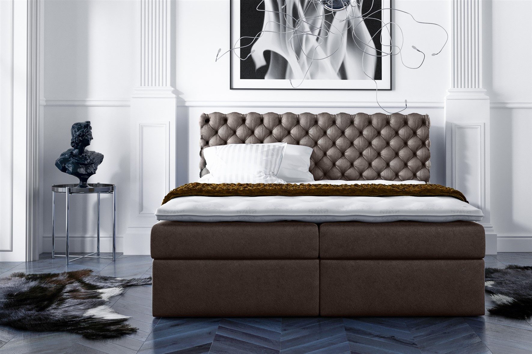 Fun Möbel Boxbett Schlafzimmerbett PARINI in Stoff Gloss Velvet (Gepolstertes Kopfteil und gepolsterte Bettkästen, Inkl. Kaltschaumtopper), Inkl. Bettkasten