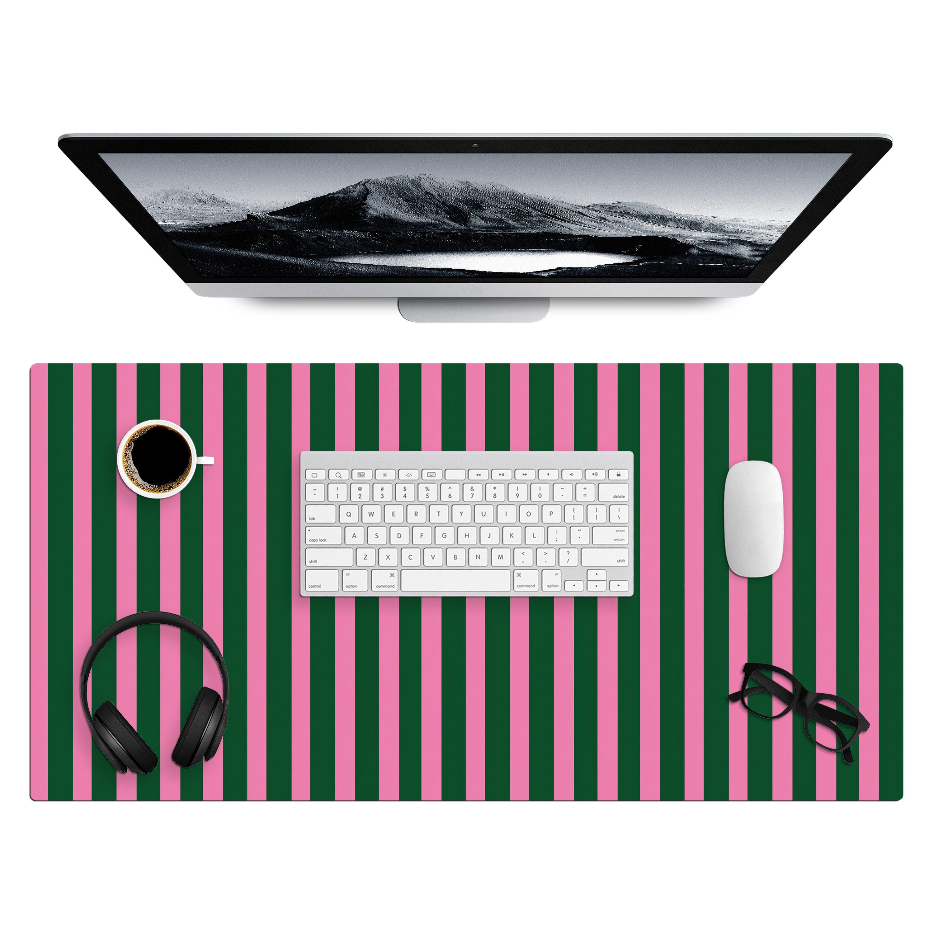 MuchoWow Gaming Mauspad Vertikale Streifen - Grün - Rosa (1-St), Gaming Mauspad XXL, Schreibtischunterlage, Desk Mat Groß, 80x40 cm