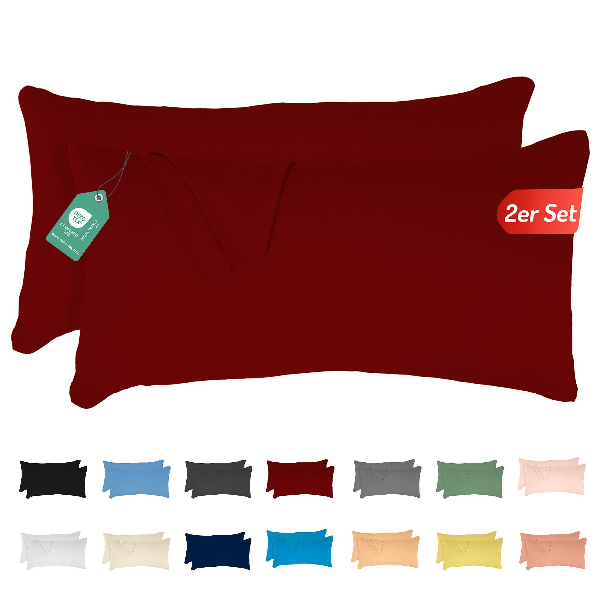 livessa Kissenbezug 2er Set Kissenbezug - Verdeckter Reißverschluss - Kopfkissenbezug, %100 Baumwolle Jersey Stoff 140 g/m², Ultra weich und atmungsaktiv