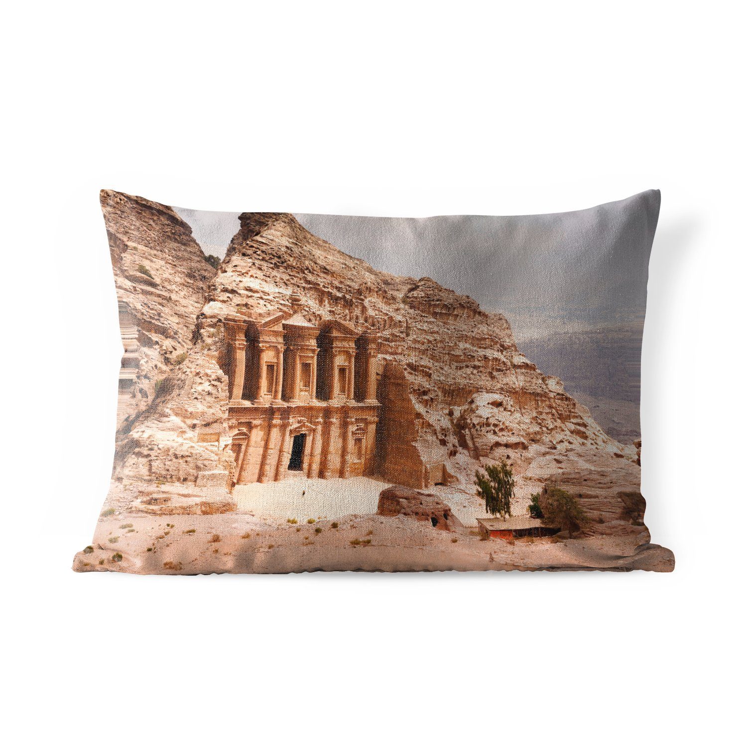 MuchoWow Dekokissen Ein in den Fels gehauenes Gebäude in der Stadt Petra, Outdoor-Dekorationskissen, Polyester, Dekokissenbezug, Kissenhülle