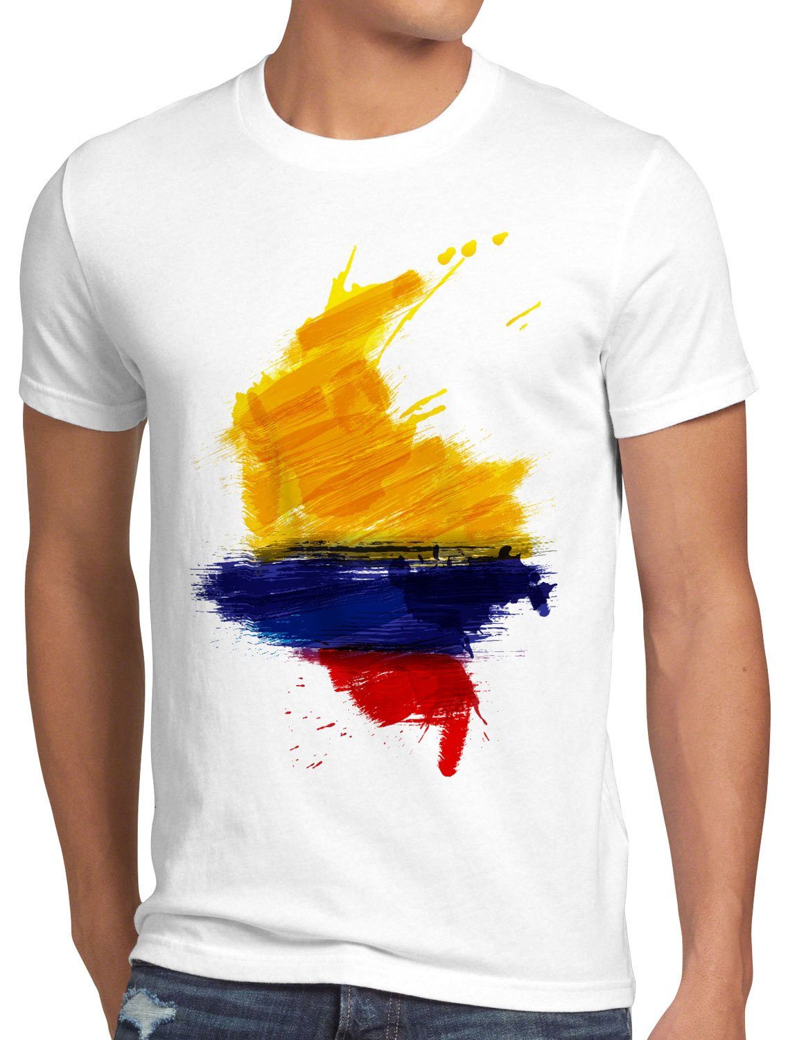 T-Shirt Flagge style3 WM Colombia Sport Print-Shirt Fußball Herren EM weiß Fahne Kolumbien