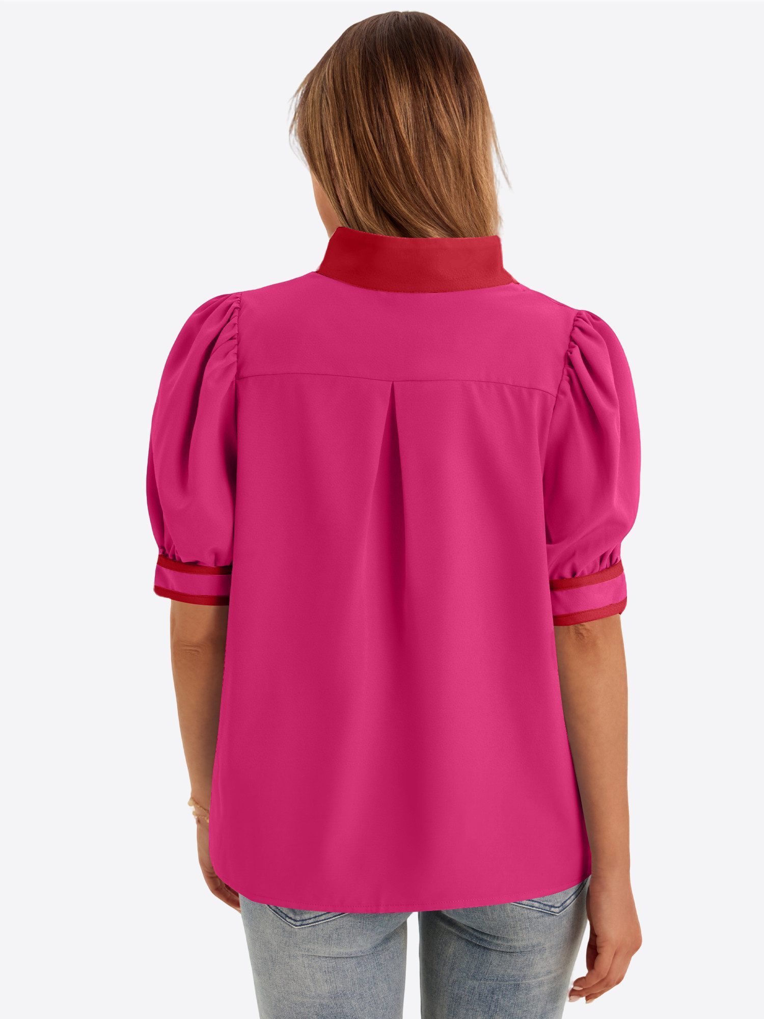 Imily Bela T-Shirt Damen Puffarmbluse mit V-Ausschnitt (Packung, 1-tlg., 1per-Pack) kontrastfarben