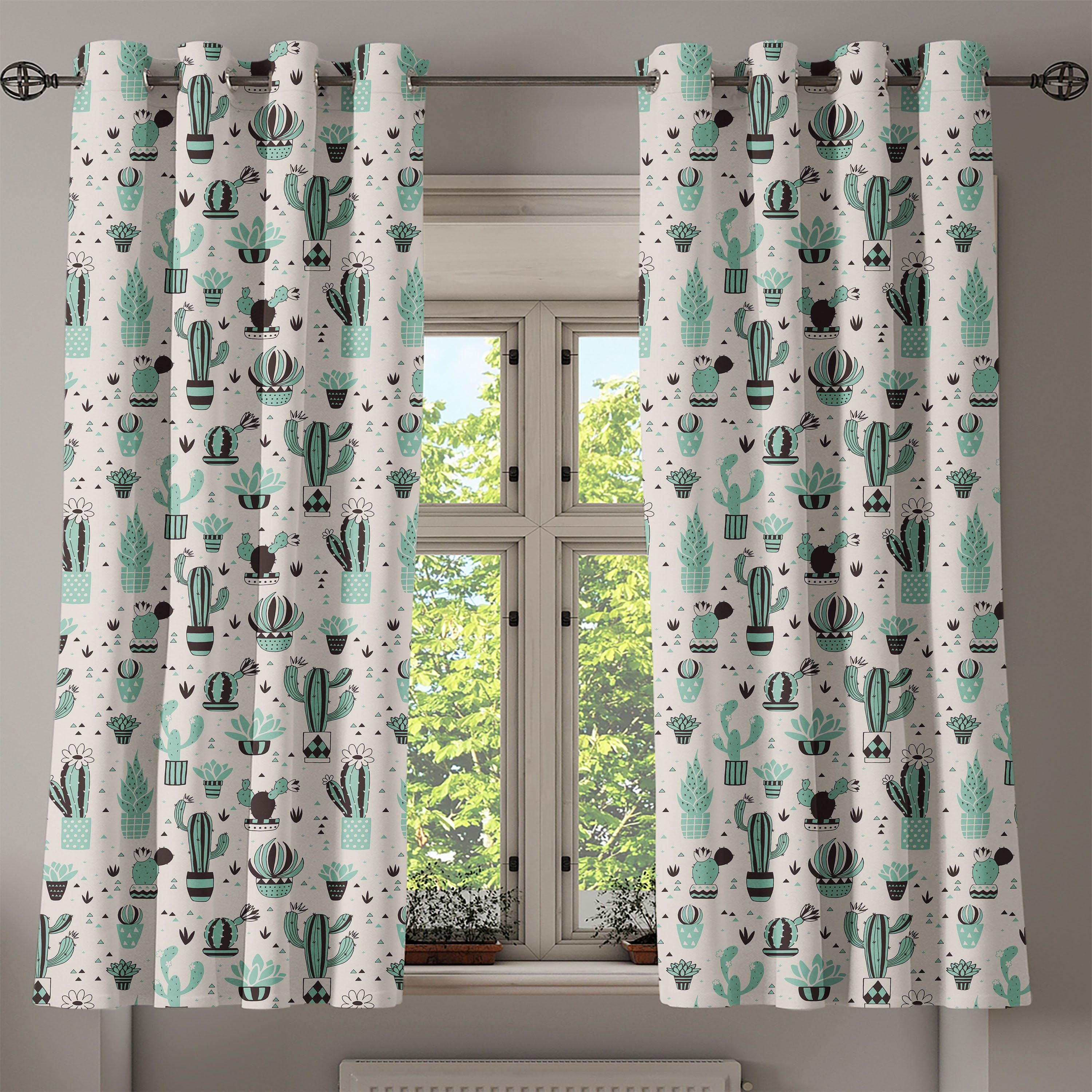 für Dekorative Geometrische Kaktus Pflanze Cartoon Abakuhaus, Wohnzimmer, Gardine Schlafzimmer 2-Panel-Fenstervorhänge