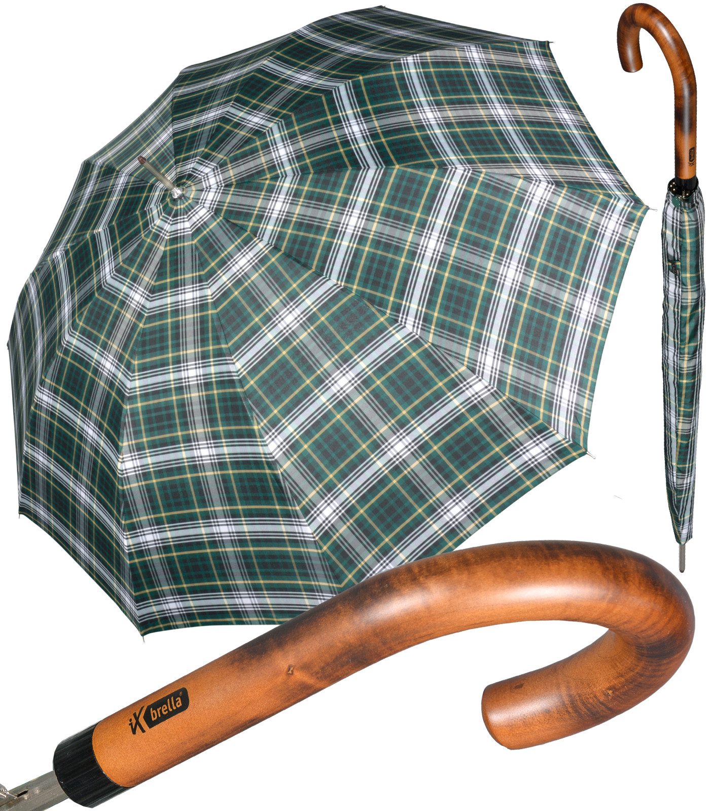 iX-brella Stockregenschirm High Quality mit Auf-Automatik und Stahlgestell, klassisch-edel - Karo grün
