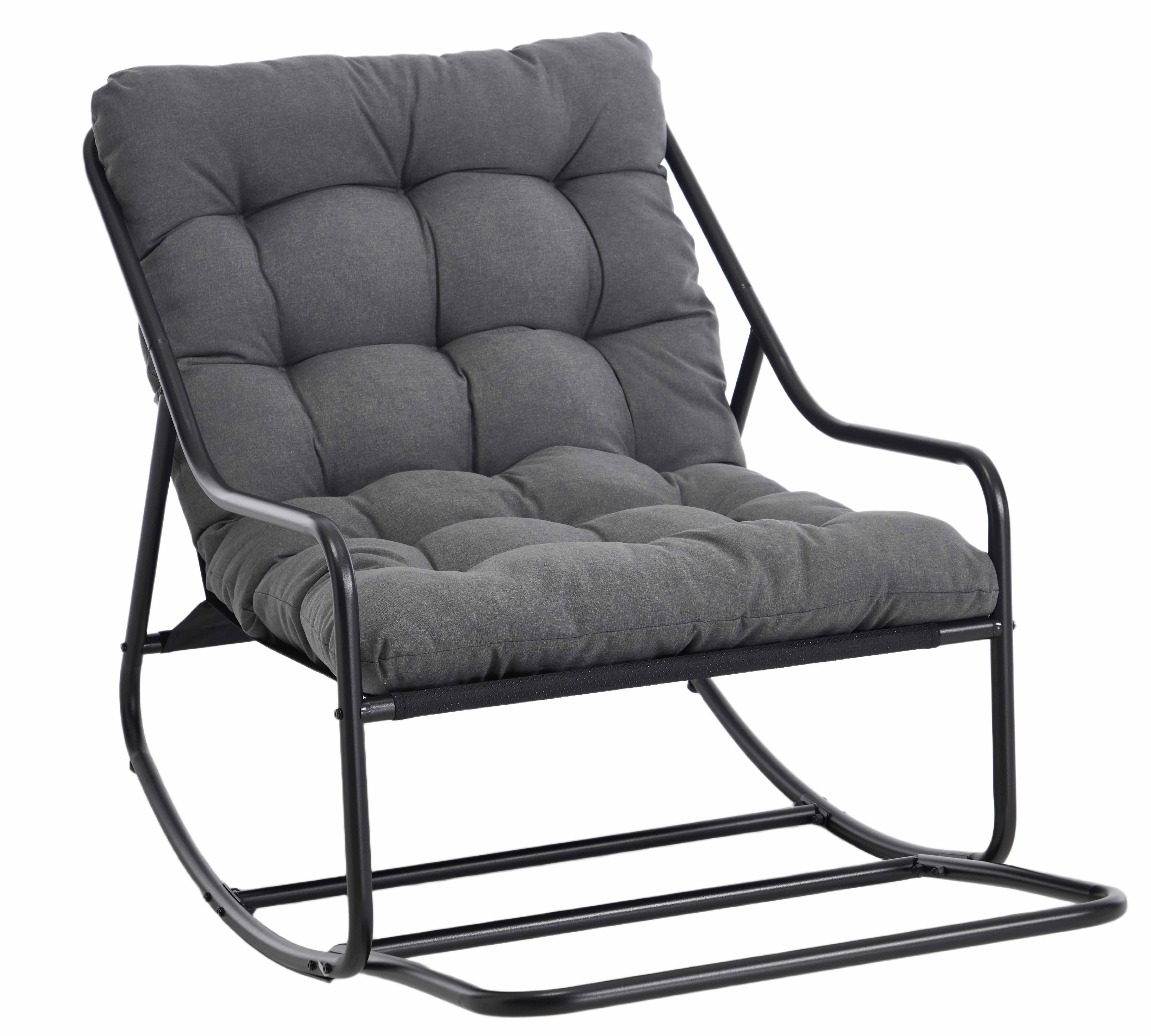 LVHOM Schaukelstuhl mit Fußstütze 75x116x82cm, wasserfestem Gestell für drinnen, draußen (8 cm integriertes Rücken-Sitzkissen, ergonomisches Design, geräuschlos & rutschfest, rostfreier Stahlrahmen, belastbar bis 130 kg), ideal für In-/Outdoor, Balkon, Garten, Wohnzimmer, Schlafzimmer, Büro