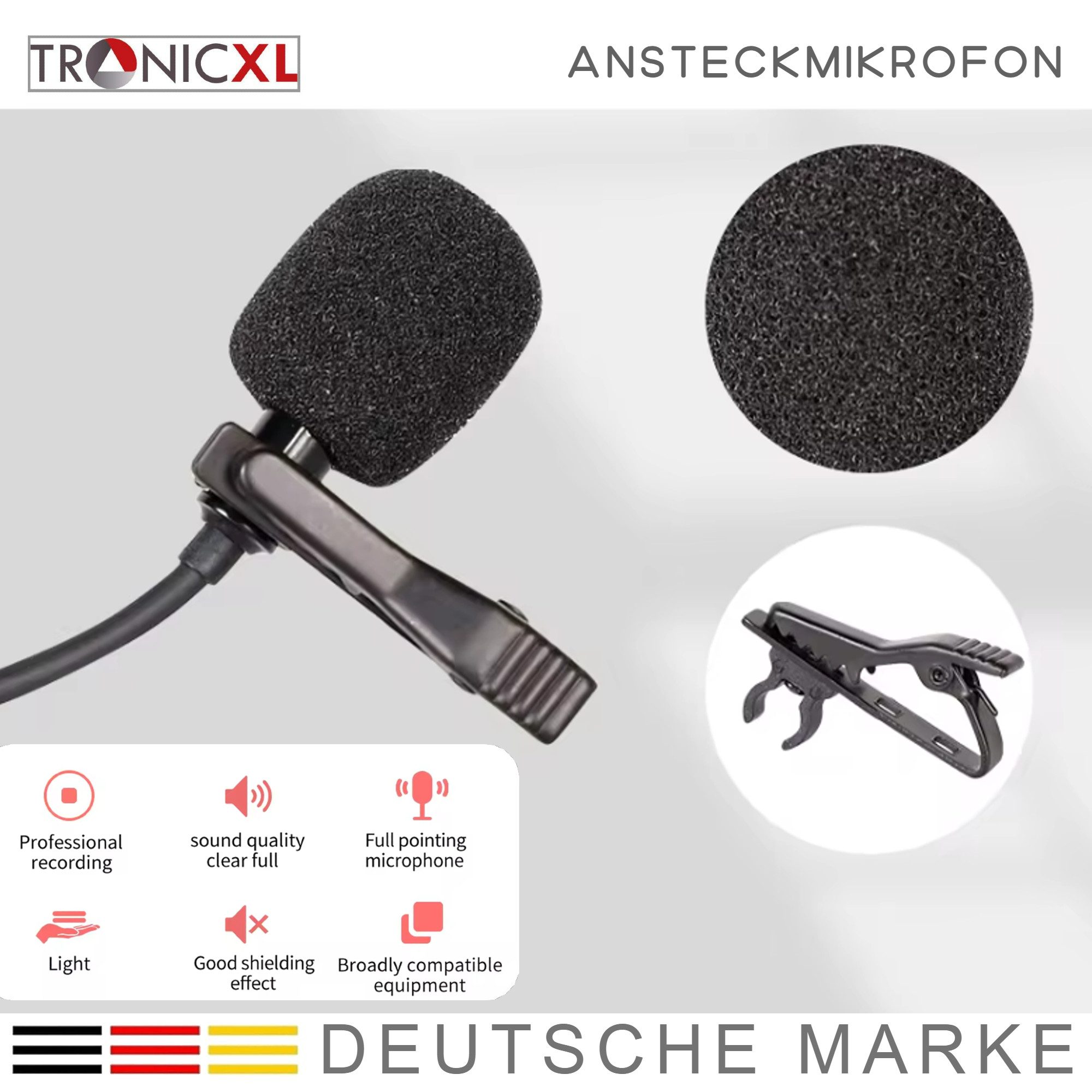 TronicXL Mikrofon 3,5mm Klinke Ansteckmikrofon Lavalier Ansteck Mikrofon Kamera Handy, kompatibel mit Smartphone 4 polig Camcorder