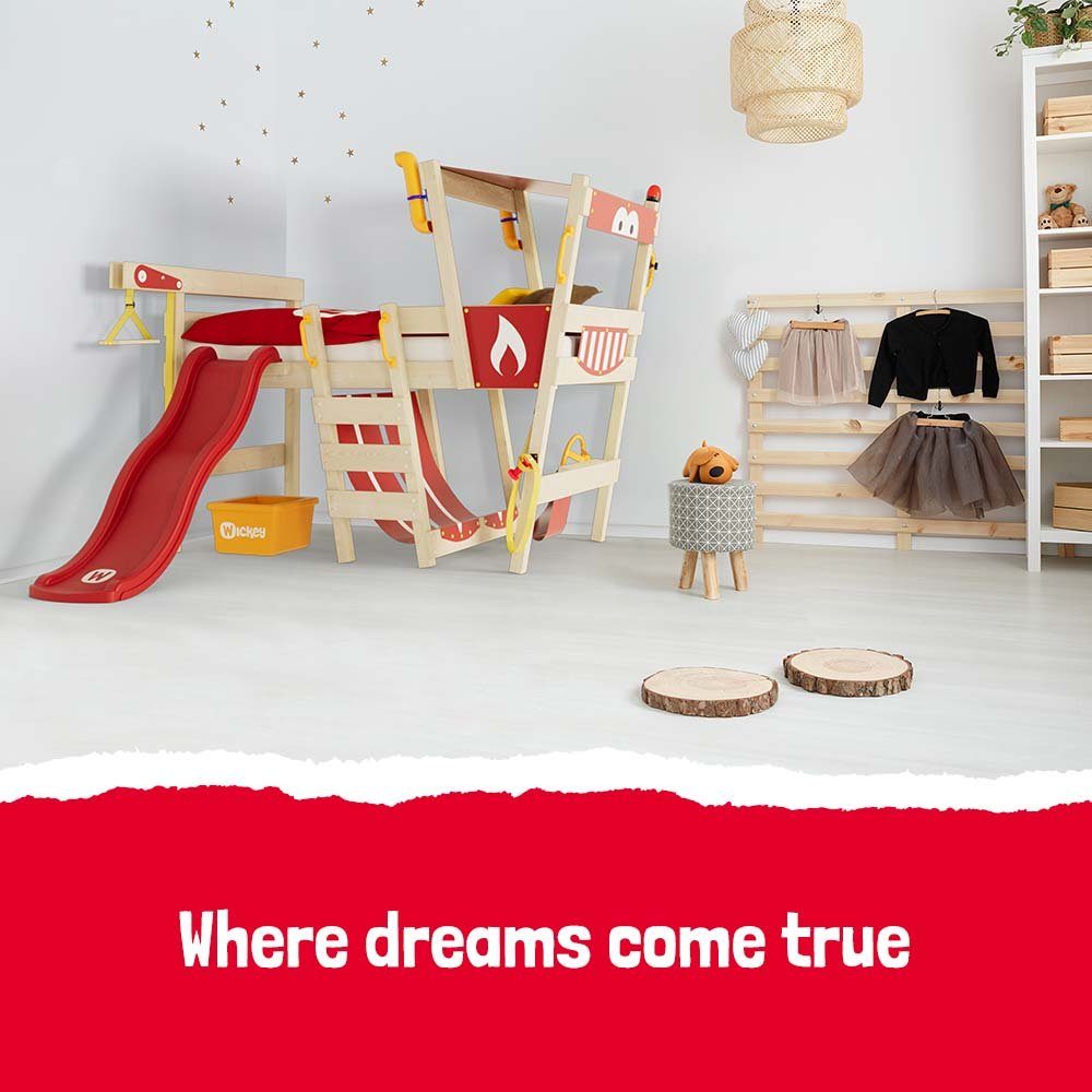 Wickey Kinderbett Crazy Smoky - Spielbett mit Rutsche 90 x 200 cm, Etagenbett (Holzpaket aus Pfosten und Brettern, Spielbett für Kinder), Massivholzbrett