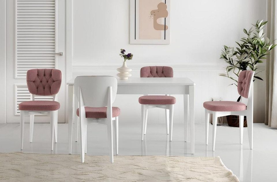 Essgruppe Weißes Esszimmer-Set mit ausziehbarem Tisch und modernen Stühlen