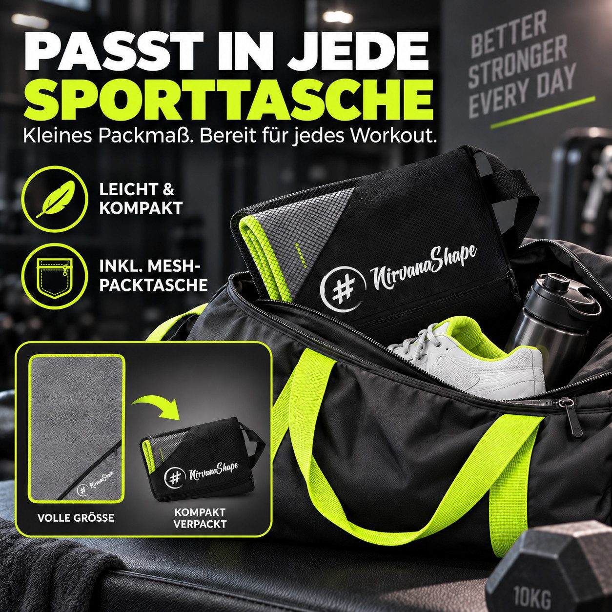 NirvanaShape Sporthandtuch NirvanaShape Mikrofaser Fitnesshandtuch mit Ecktasche und Knöpfen, saugfähig, leicht, schnelltrocknend, für Reisen, Fitness, Yoga, Sa – Bild 5 von 5