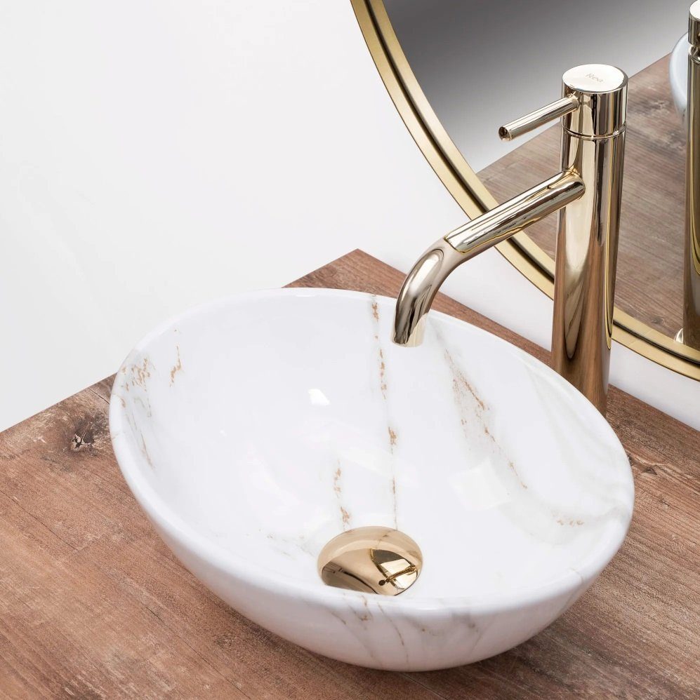 wohnwerk.idee Aufsatzwaschbecken Waschbecken Marmor Optik Gäste WC / Gäste Bad Sofia Mini 35x26cm