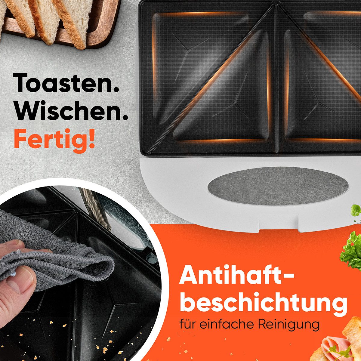 CLATRONIC Sandwichmaker ST 3813, Sandwichtoaster mit Backampel & isolierter Griff