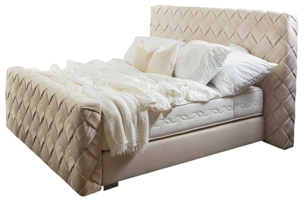 JVmoebel Boxspringbett Luxusbett in natürlichem Beigeton aus Holz und Textil (1-St)