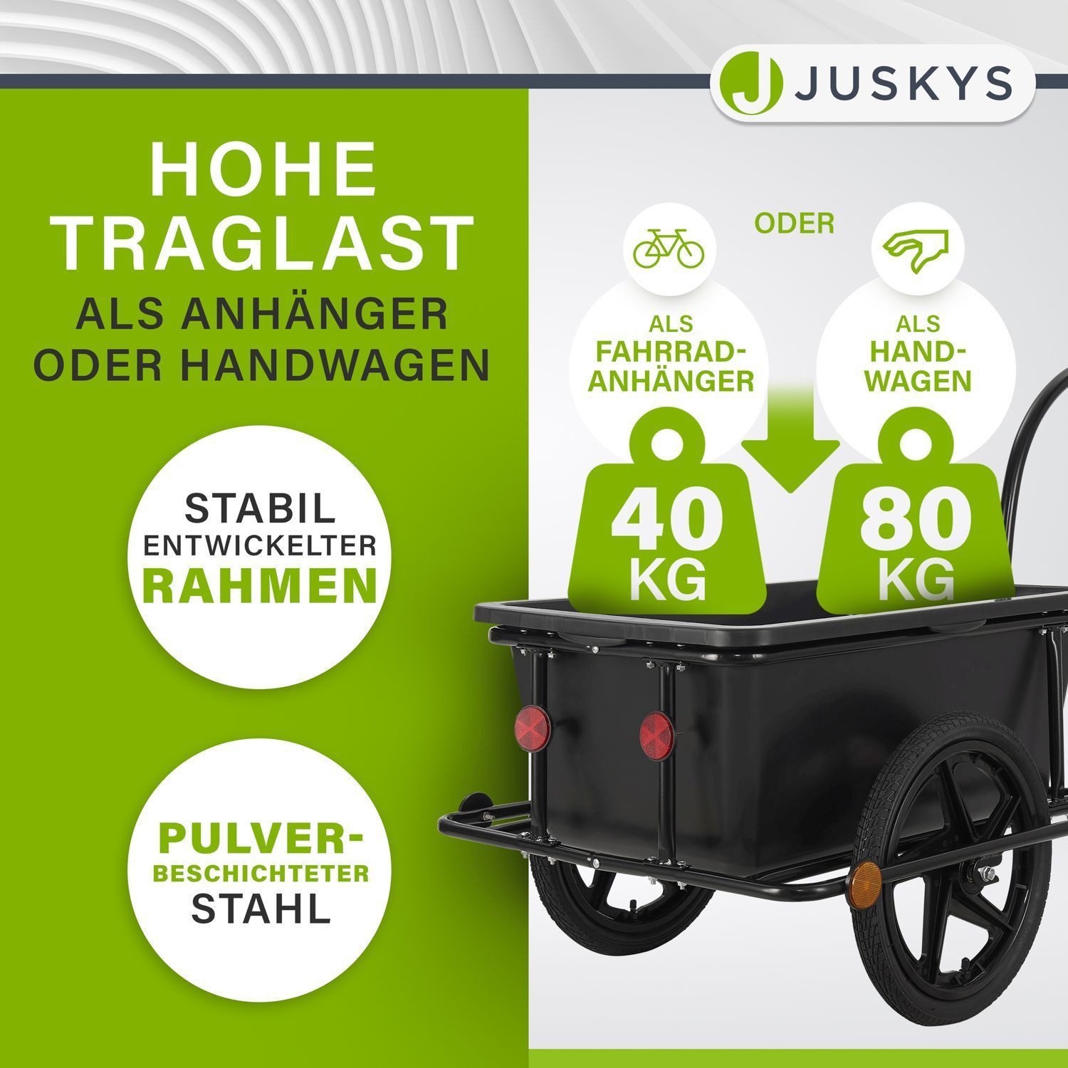 Juskys bicycle cargo trailer, 90 L volume, with handles, including protective cover, for 26/28 inch wheels