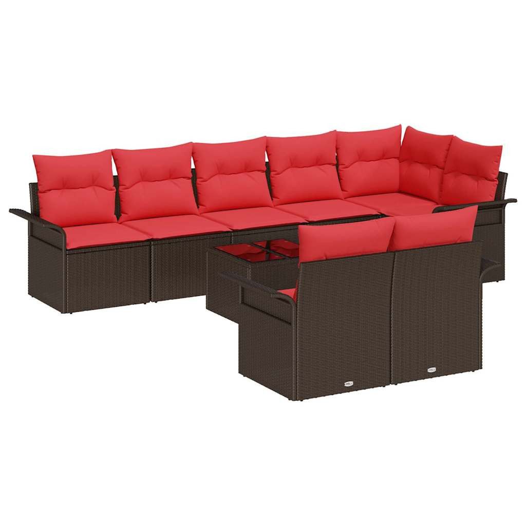 vidaXL Gartenlounge-Set Gartensofa-set mit Speicher 9 pcs Braun Poly-Rattan, (9-tlg)
