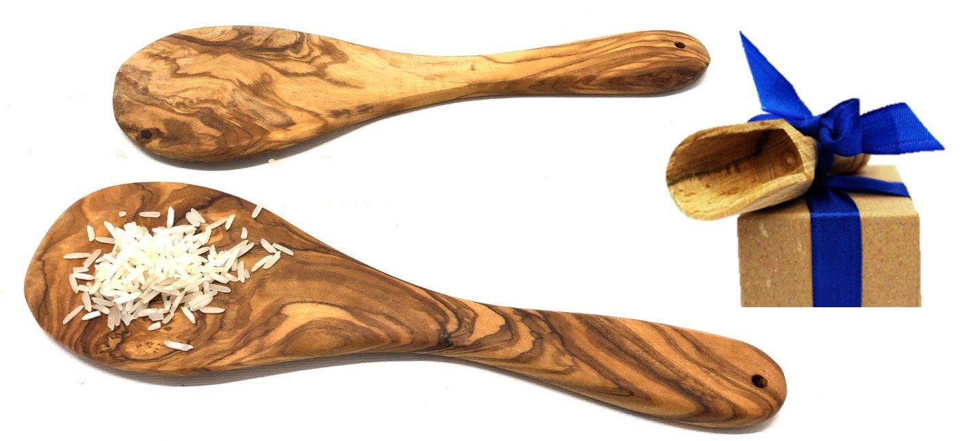 Olivenholz-erleben Reislöffel Reislöffel aus Olivenholz, Reislöffel zum Portionieren, Servieren und Mischen von Reis