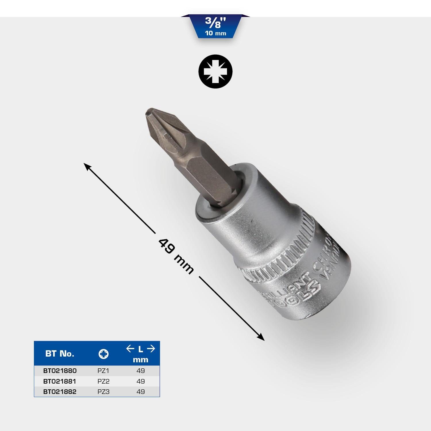 Thumbnail - Brilliant Tools Bohrer- und Bitset 3/8" PZ Kreuzschlitz Bit-Stecknuss, PZ1