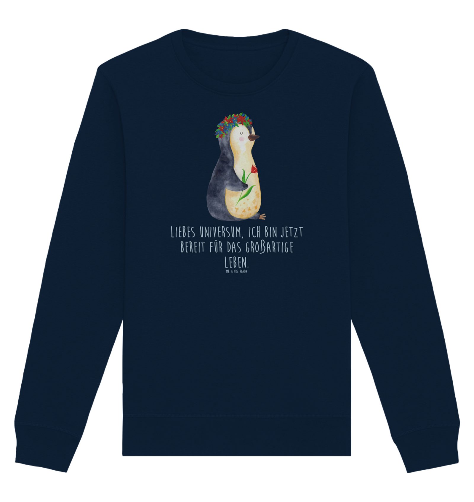Longpullover Pinguin Blumen Größe M - French Navy - Geschenk, Lebensziele, Unisex