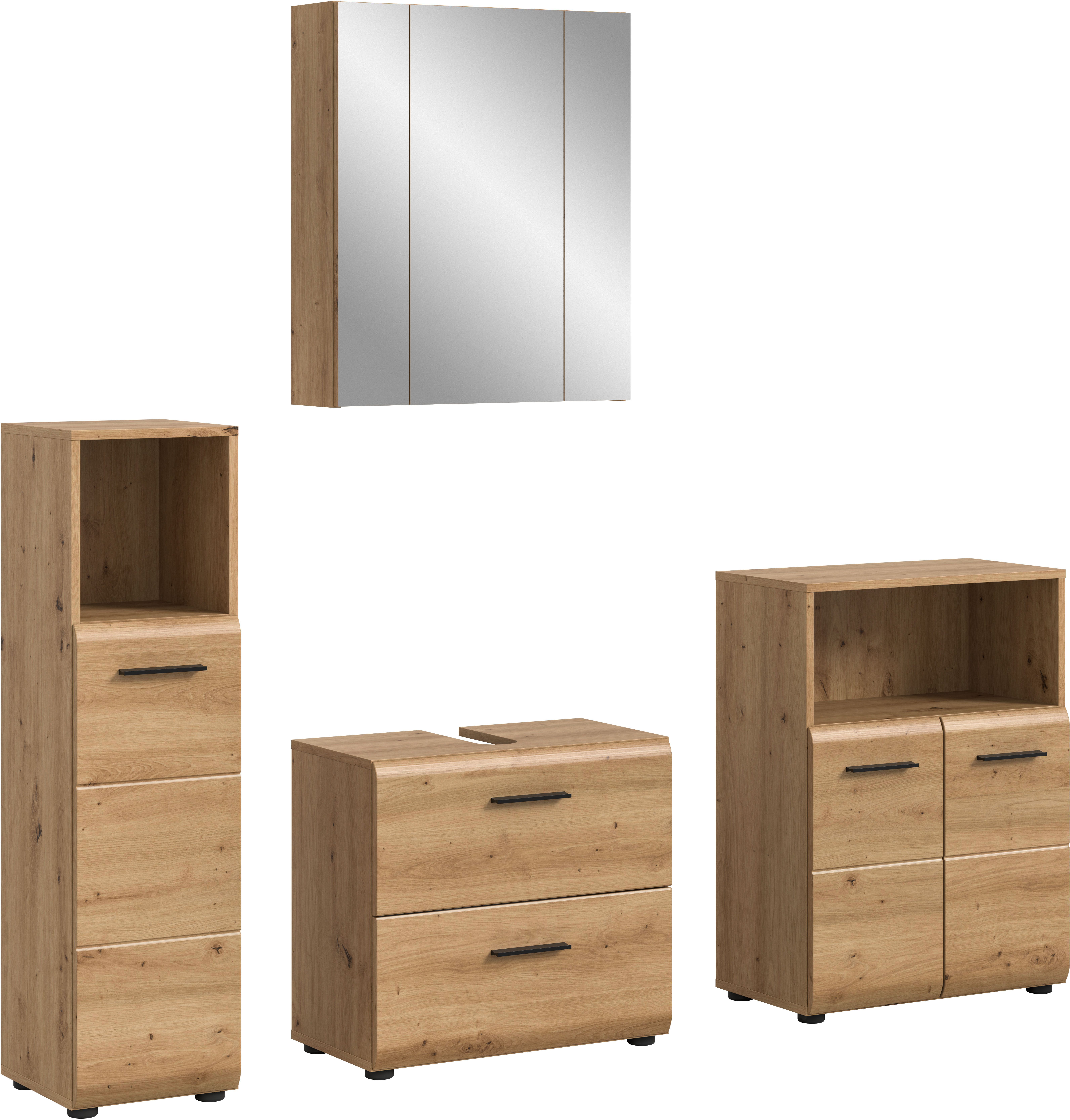 welltime Badmöbel-Set FLORENZ, 4-teilige Badkombination, hochwertige MDF-Front, (Set, 4-St., Midischrank hoch, WBU, Spiegelschrank, Midischrank breit), Bad-Kombination, Bad-Möbel, Badezimmer, Kombination, Kombi
