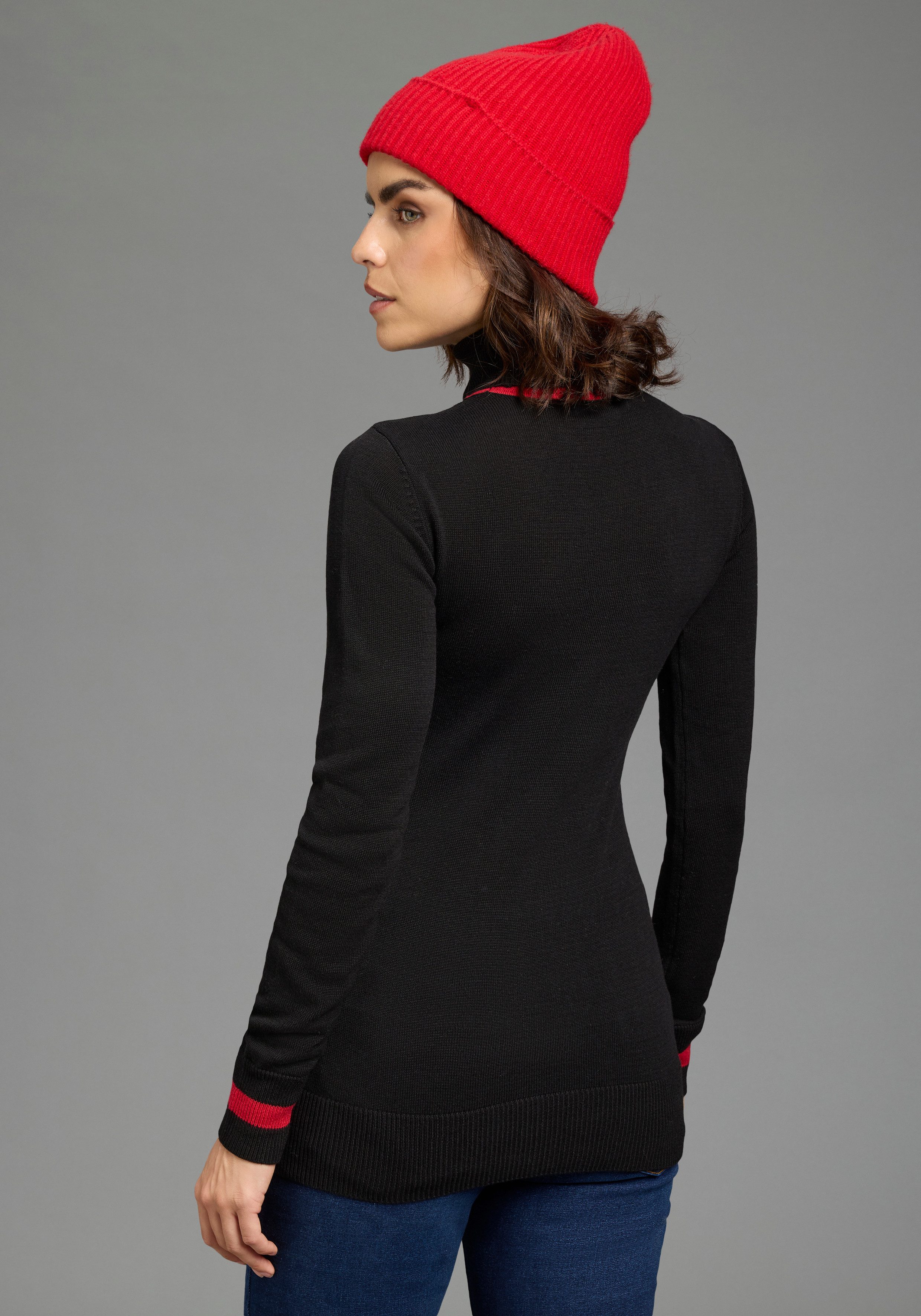 AJC Rollkragenpullover Feinstrick mit trendy Kontraststreifen