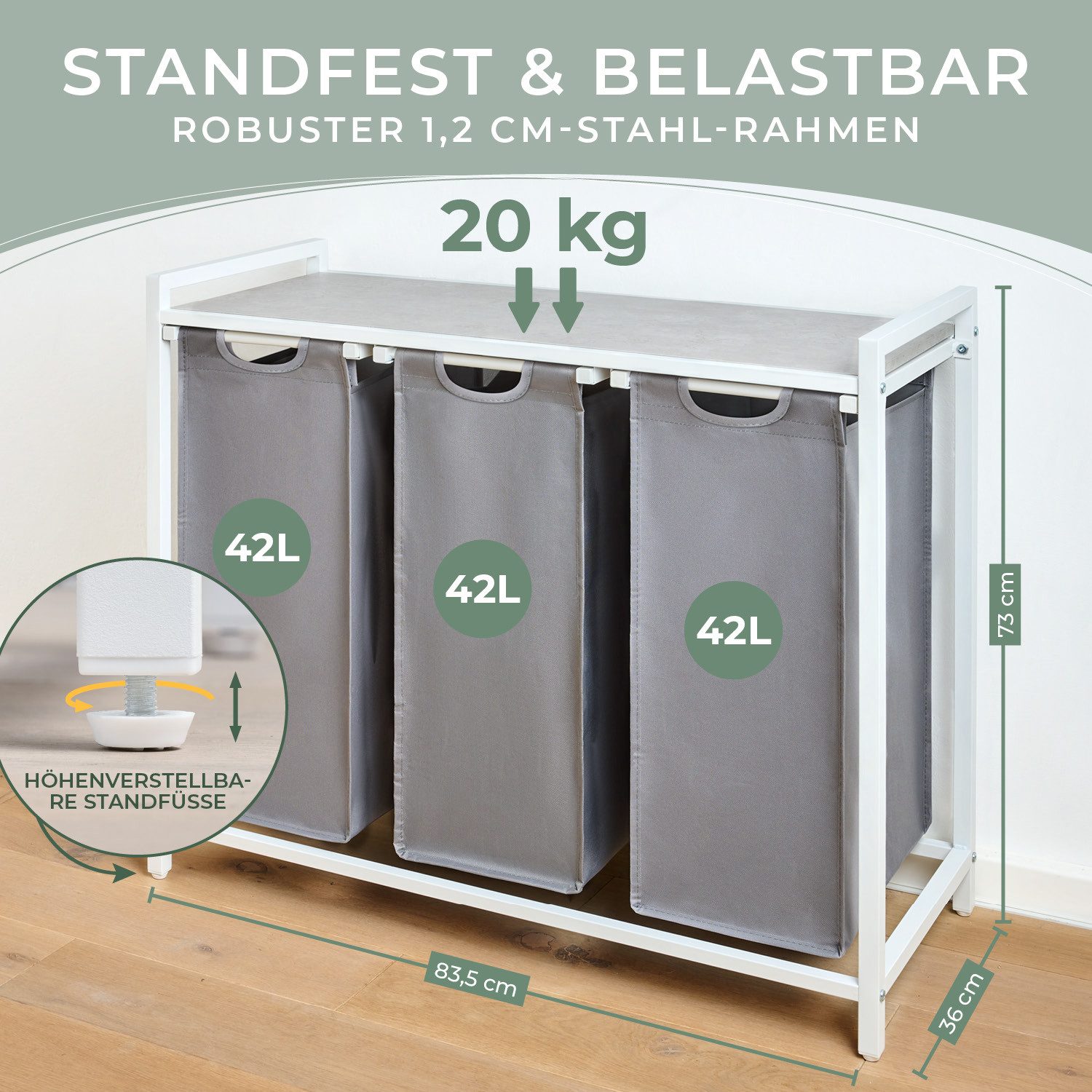 Blumtal Ausziehwäschekorb 2-4 Fächer Wäschesammler mit Ablage und Metallrah günstig online kaufen